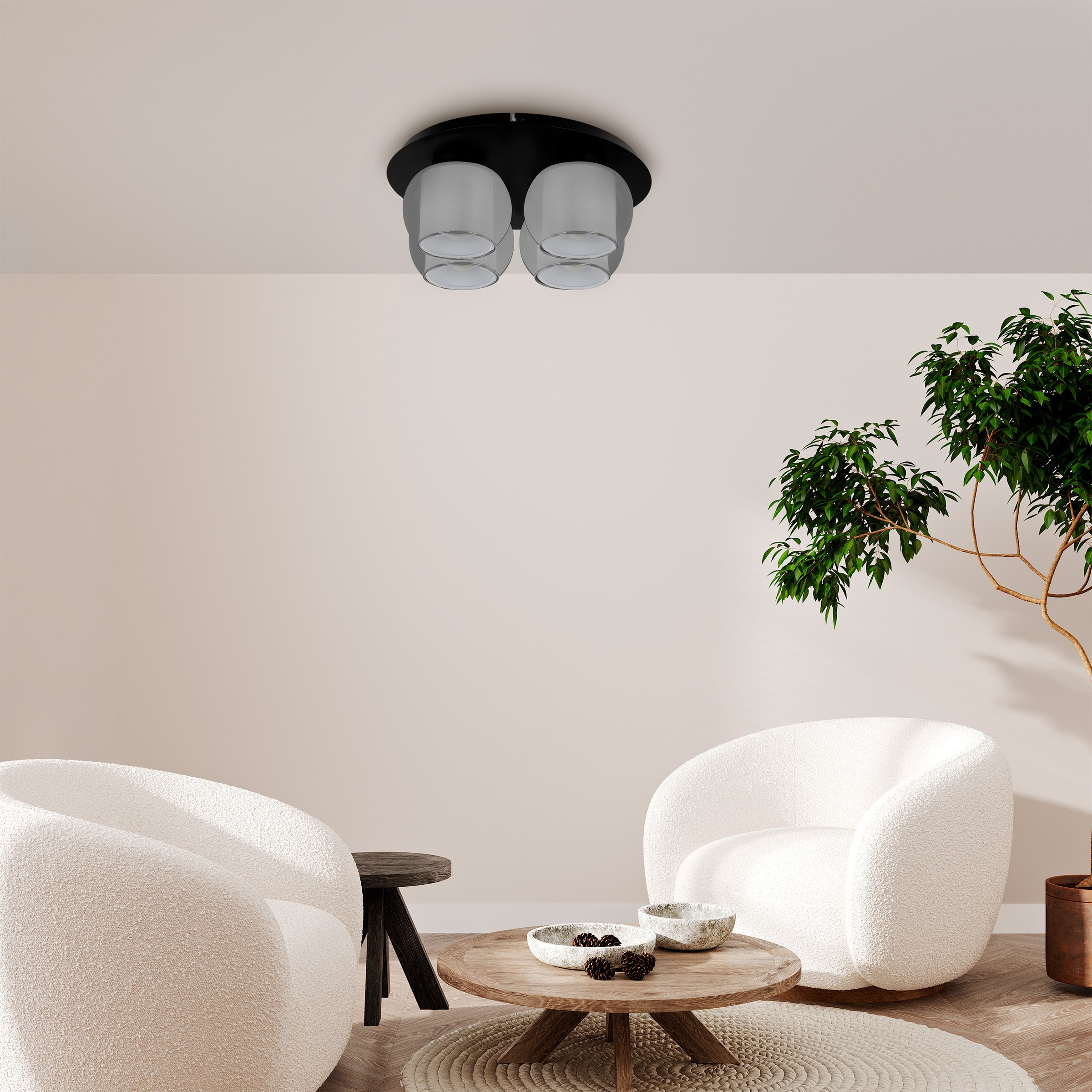 OTTO home Deckenleuchte »Tanissa mit Doppelschirm« E27 1 Stk. Deckenlampe rund Rauchglas, innen Stoffschirm, E27, Glasschirm, Textil