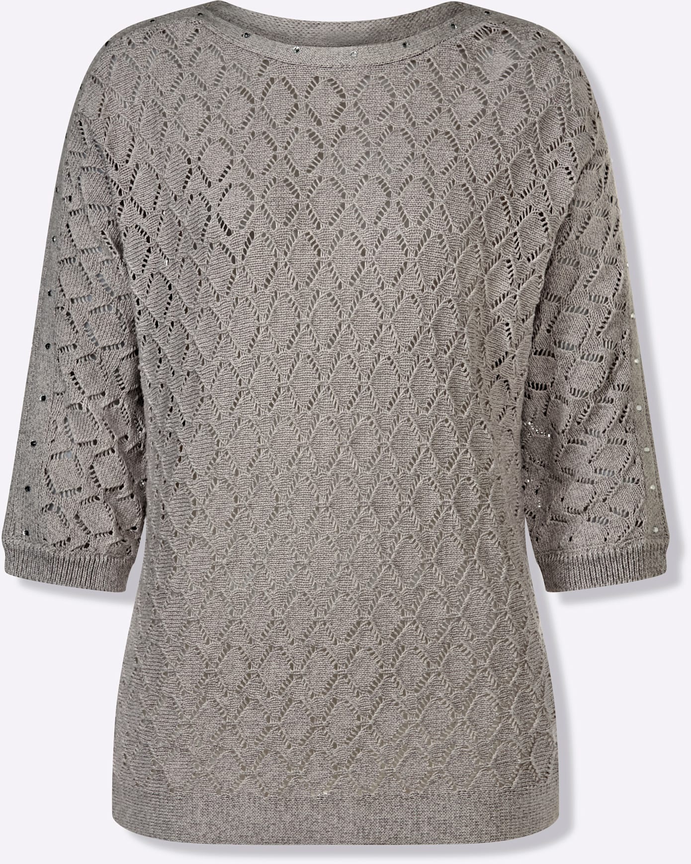 Ajourpullover LADY "Ajour-Pullover", Damen, Gr. 54, hellgrau, meliert, 100% Baumwolle, meliert, Pullover 3