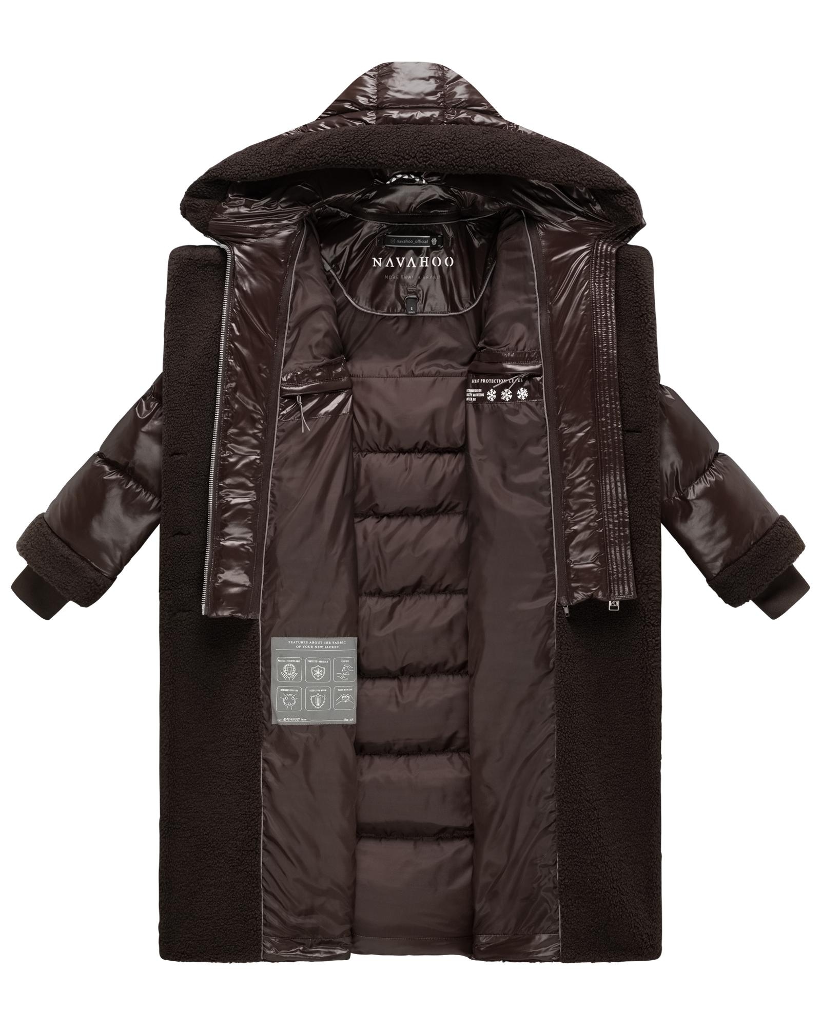 Navahoo Wintermantel »Kuscheltraum 14« Modischer Damen Plüschmantel aus angesagtem Materialmix