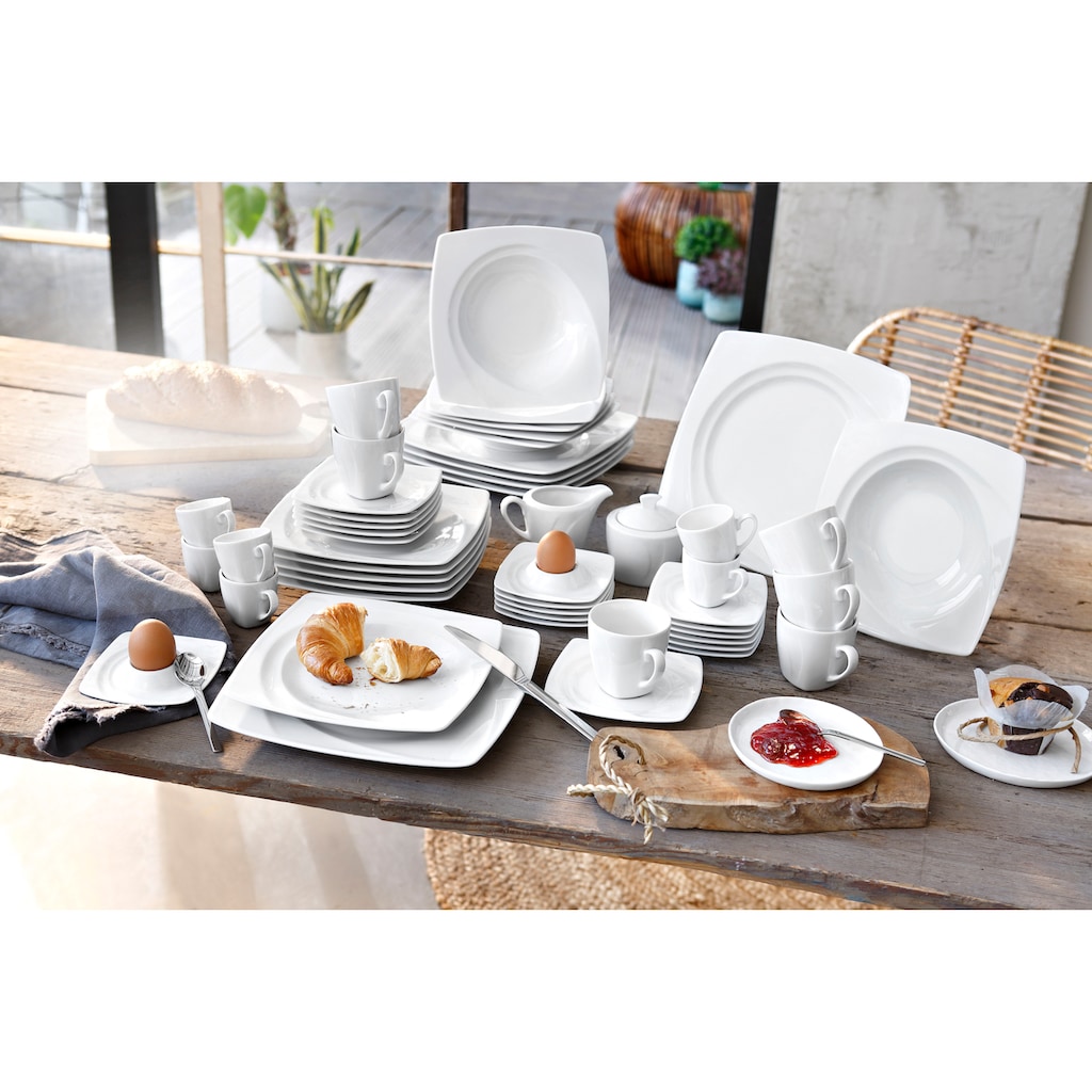 CreaTable Kombiservice »Geschirr-Set Celebration«, (50 tlg., Kaffeeservice und Tafelservice im Set, für 6 Personen), Service, weiß, außergewöhnliche Geometrie, 50 Teile, für 6 Personen