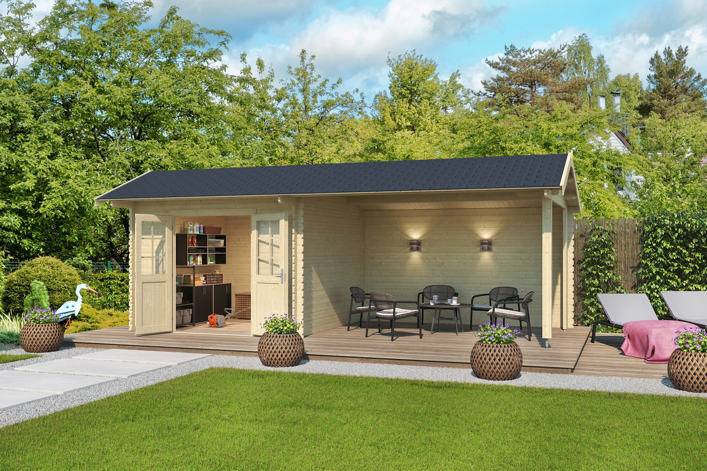 LASITA MAJA Gartenhaus "New York, Naturbelassen" mit Anbau günstig online kaufen