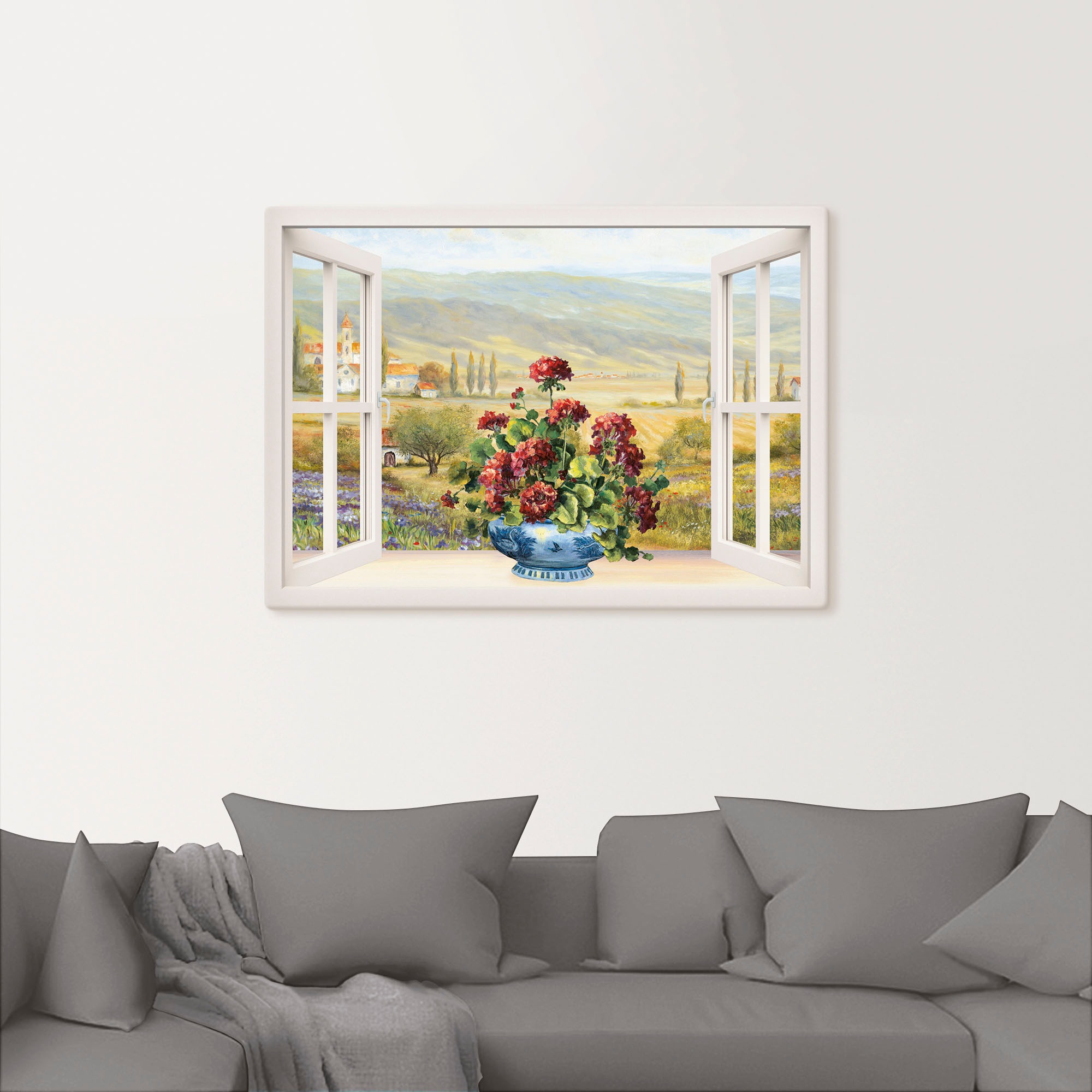 Artland Leinwandbild »Blumenbouquet am weißen Fenster«, Fensterblick, (1 St.), auf Keilrahmen gespannt