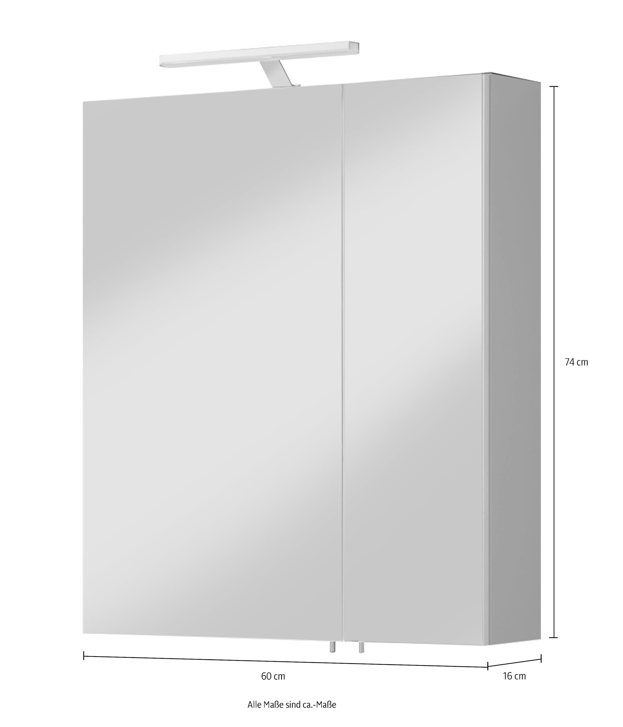 welltime Spiegelschrank »Torino«, Breite 60 cm, 2-türig, LED-Beleuchtung, Schalter-/Steckdosenbox