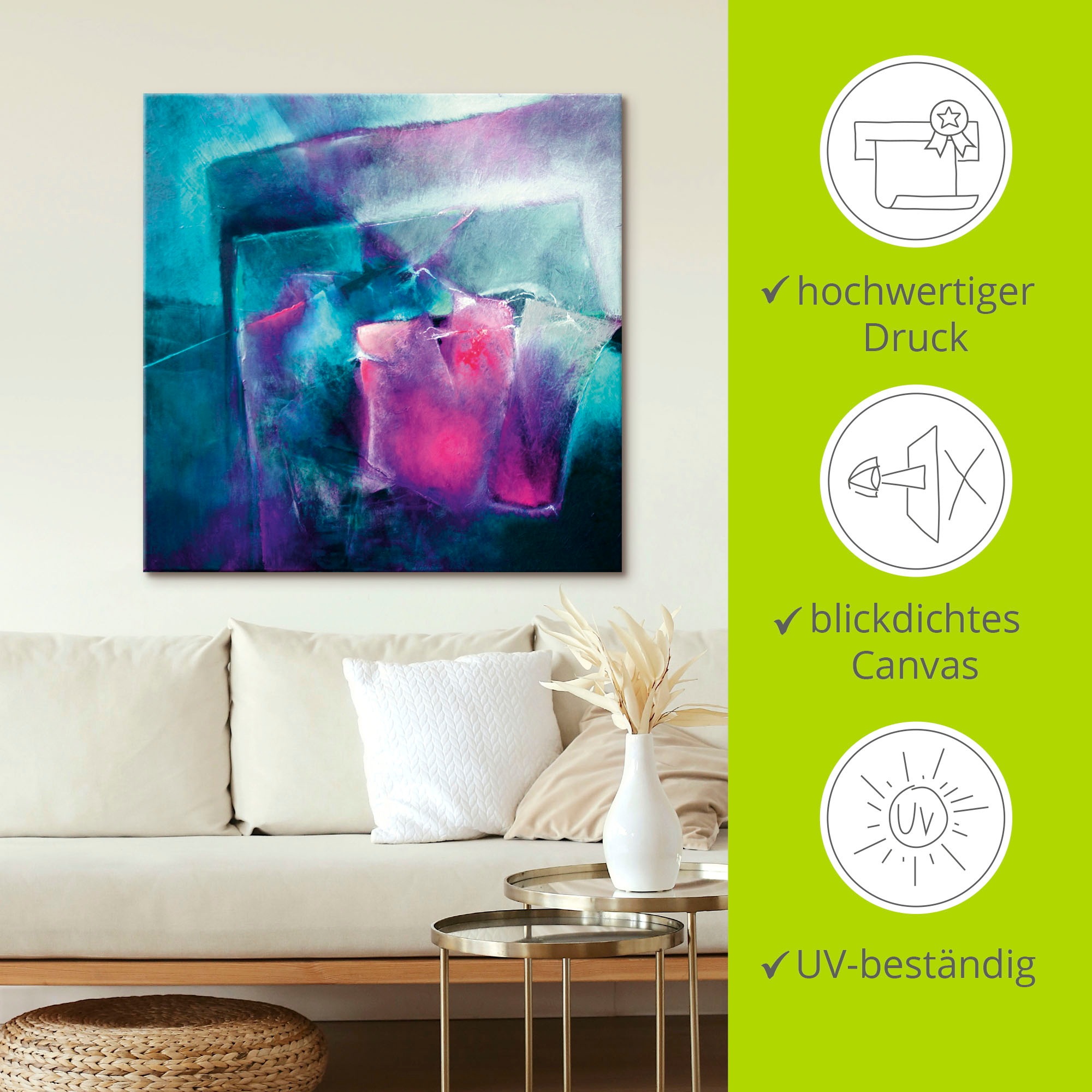 Artland Leinwandbild »Türkis und Magenta II«, Muster, (1 St.), auf Keilrahmen gespannt