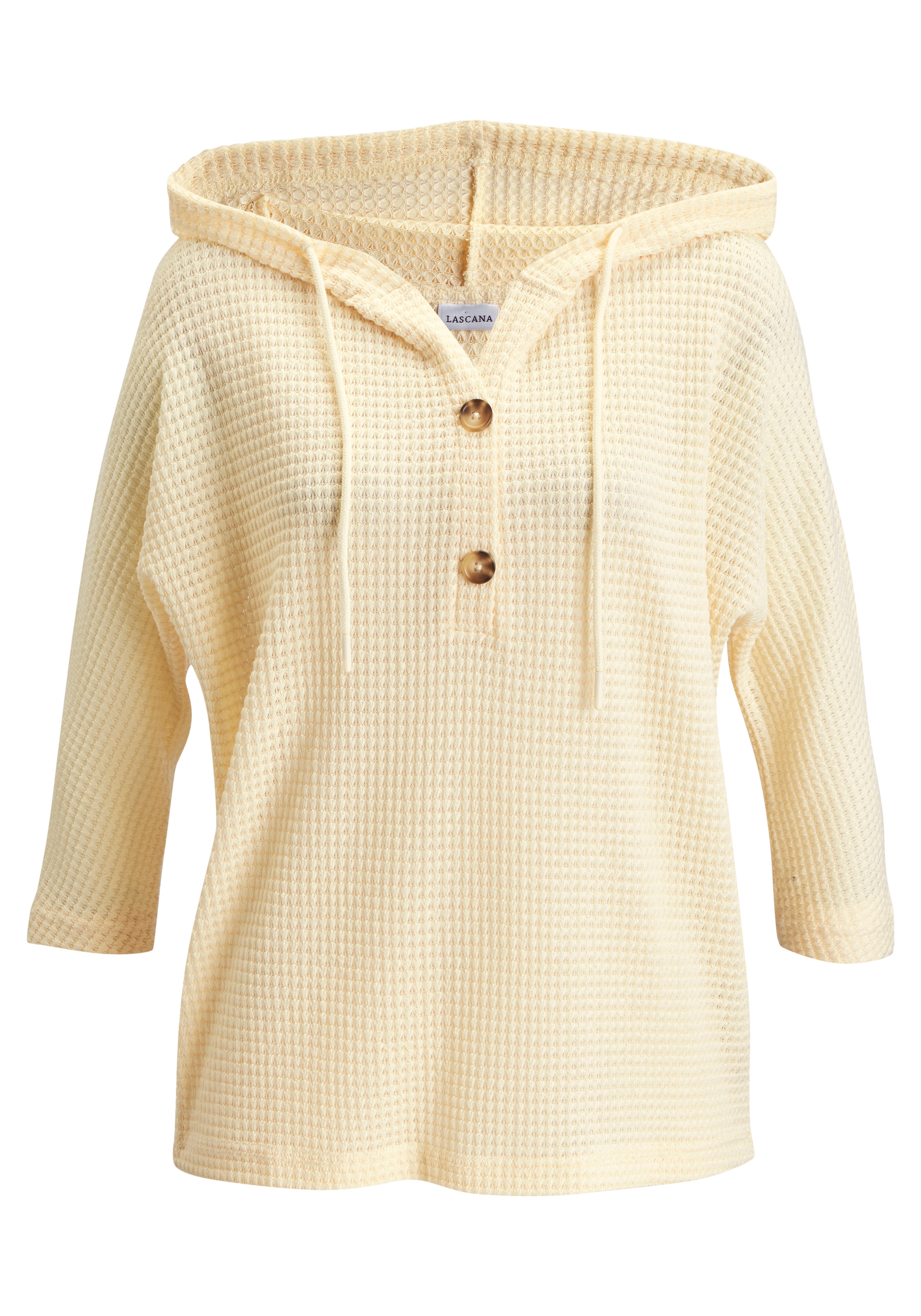 LASCANA Kapuzenshirt »aus sommerlichem Waffelstrick« Sommerhoody mit Knopfleiste