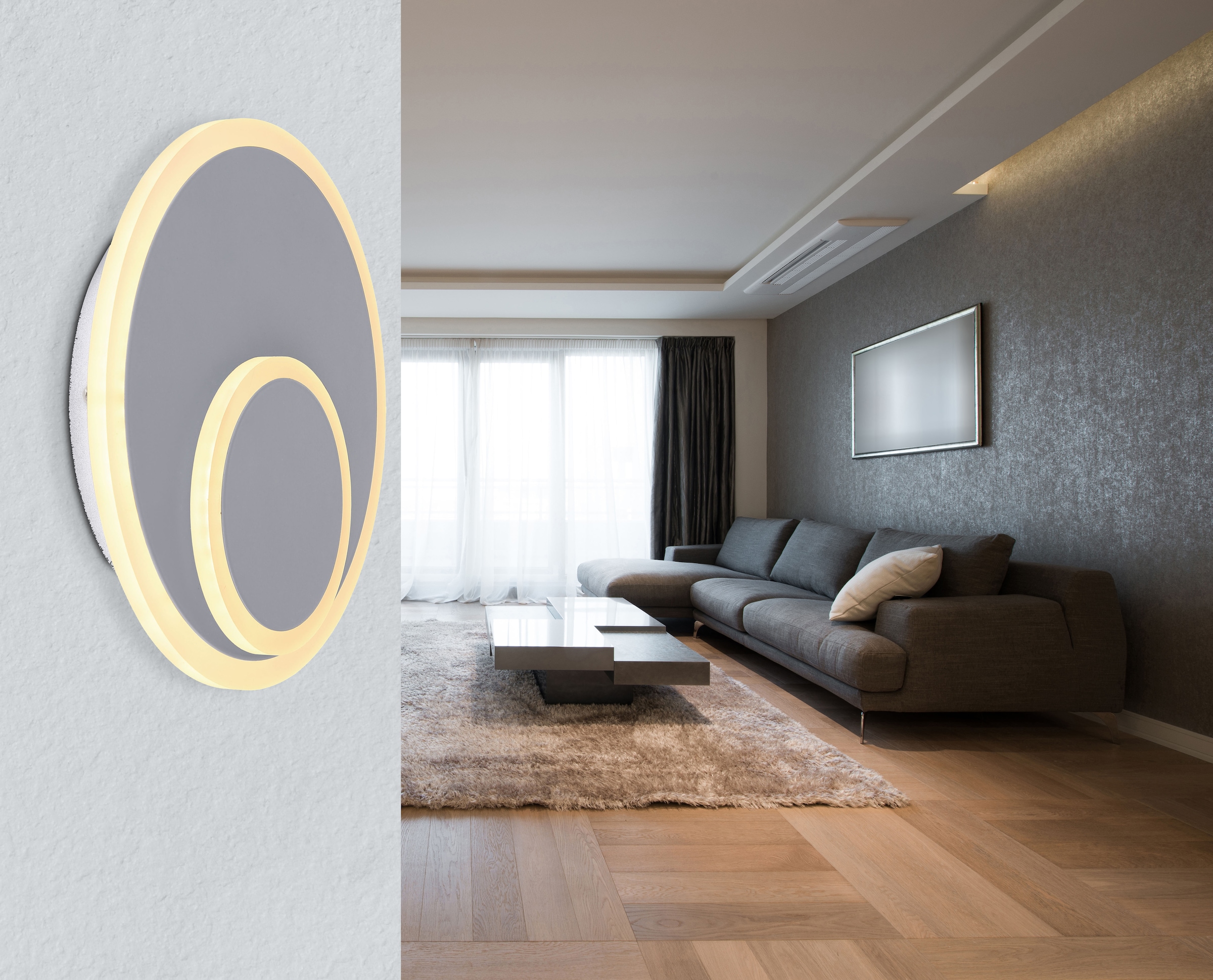GLOBO LIGHTING LED Wandleuchte »VILLA«, Leuchtmittel LED-Modul | LED fest integriert, Wandlampe/grau/Flur/Wohnzimmer/ø: 255mm/modern
