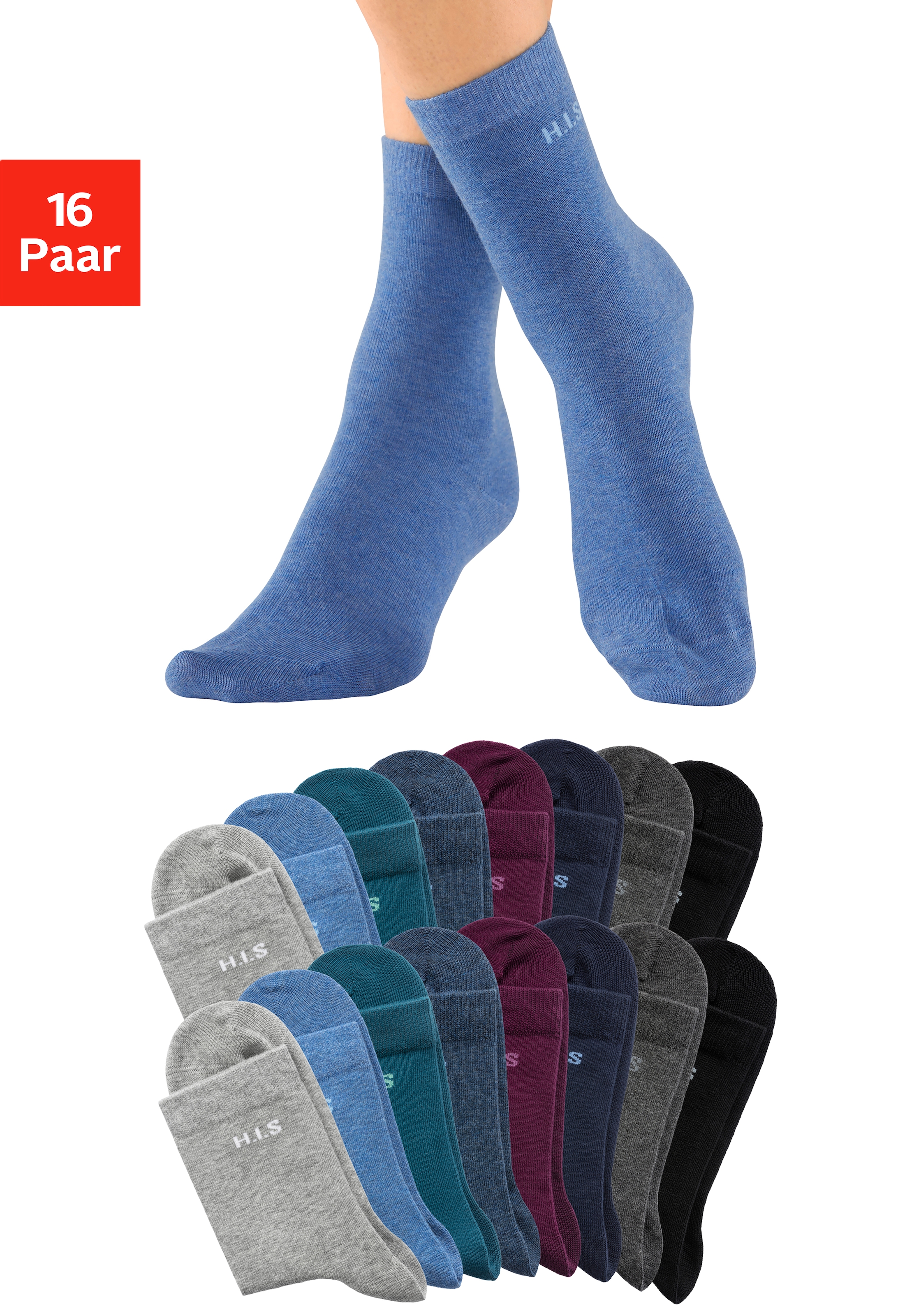 H.I.S Socken, (16 Paar), Markenlogo kaufen | BAUR eingestricktem mit