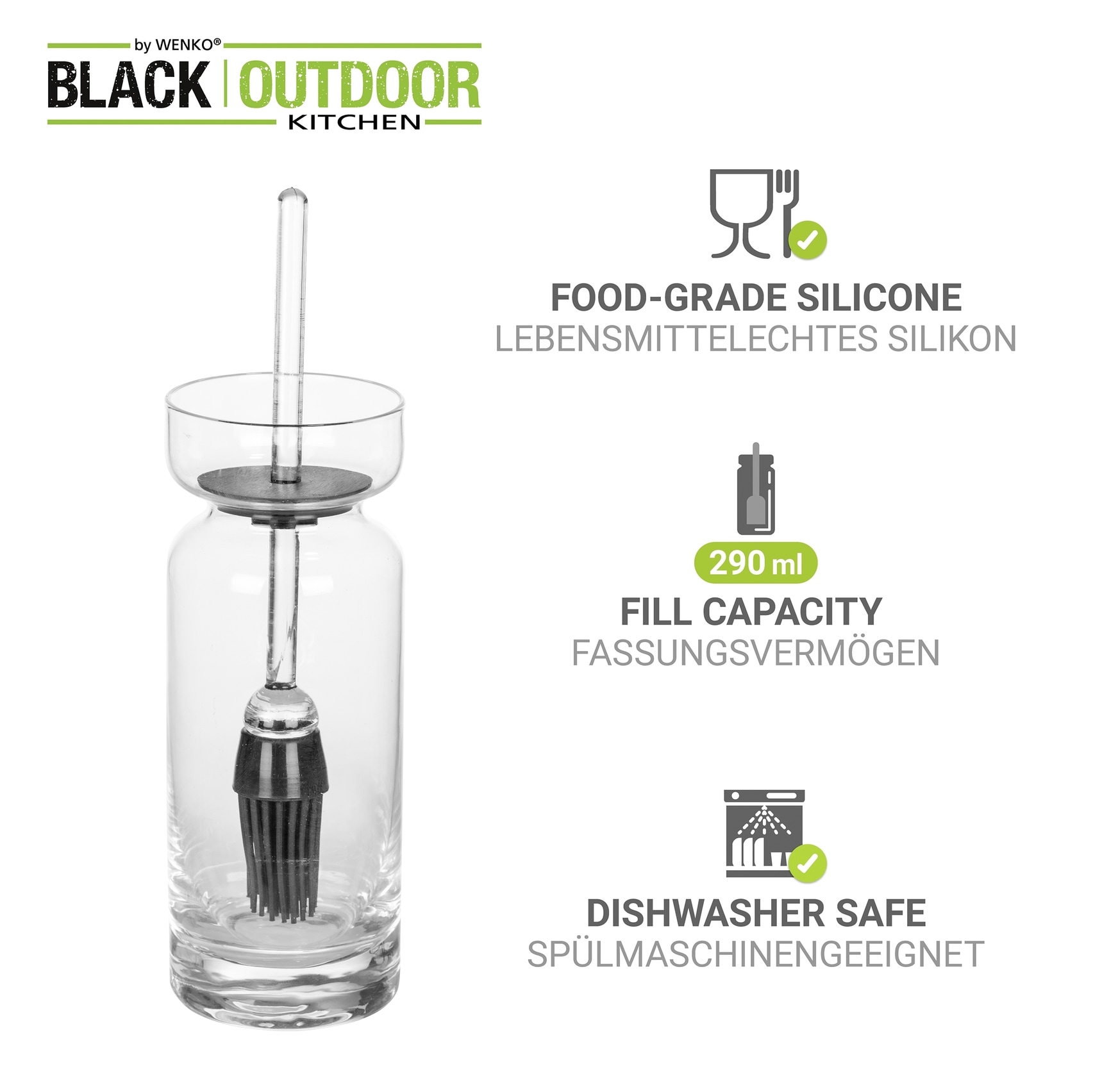 WENKO Marinadenpinsel »Modell Marta« Marinadenglas mit Silikonpinsel, ideal beim Kochen & am Grill