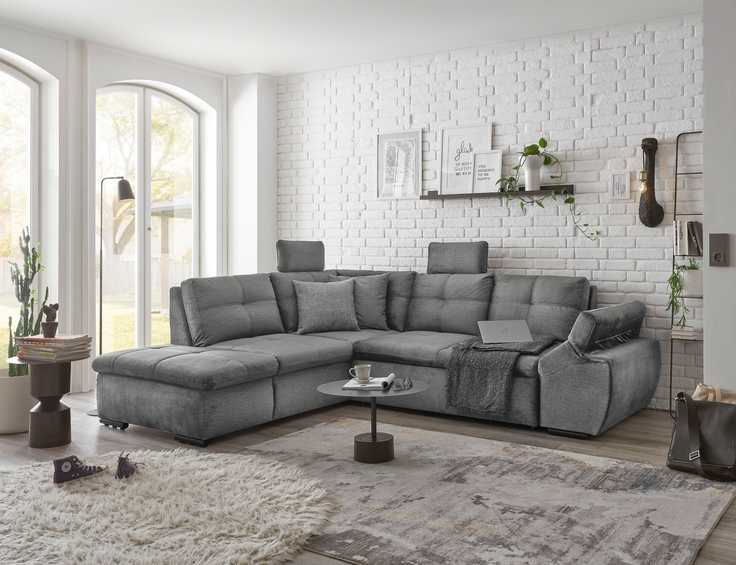 ED EXCITING DESIGN Ecksofa »Alija L-Form«, mit Bettfunktion, Bettkasten, Armteilverstellung & Kopfstützen