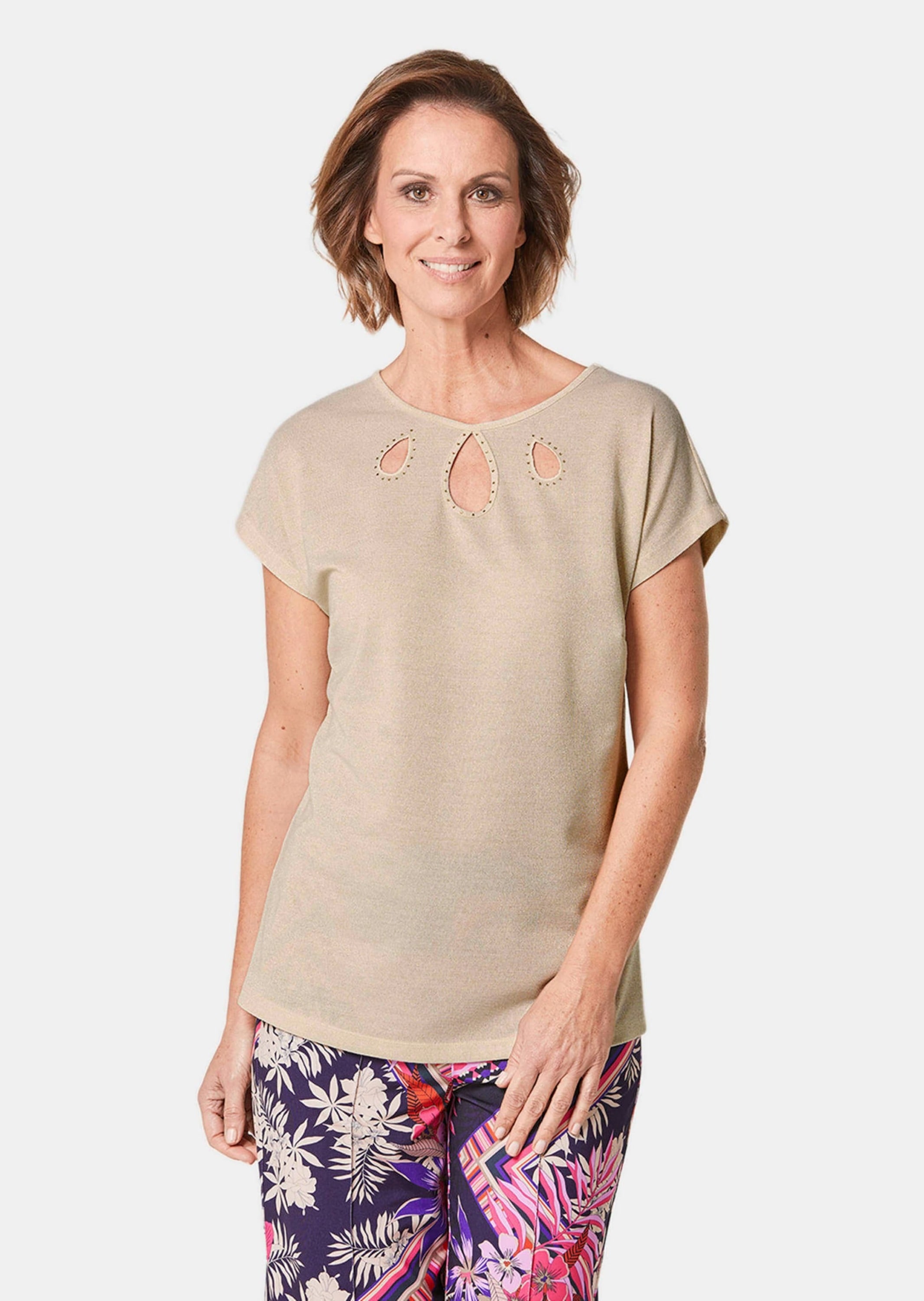 GOLDNER Kurzarmshirt »Kurzgröße Elegantes Shirt mit feinen Glanzgarnen«