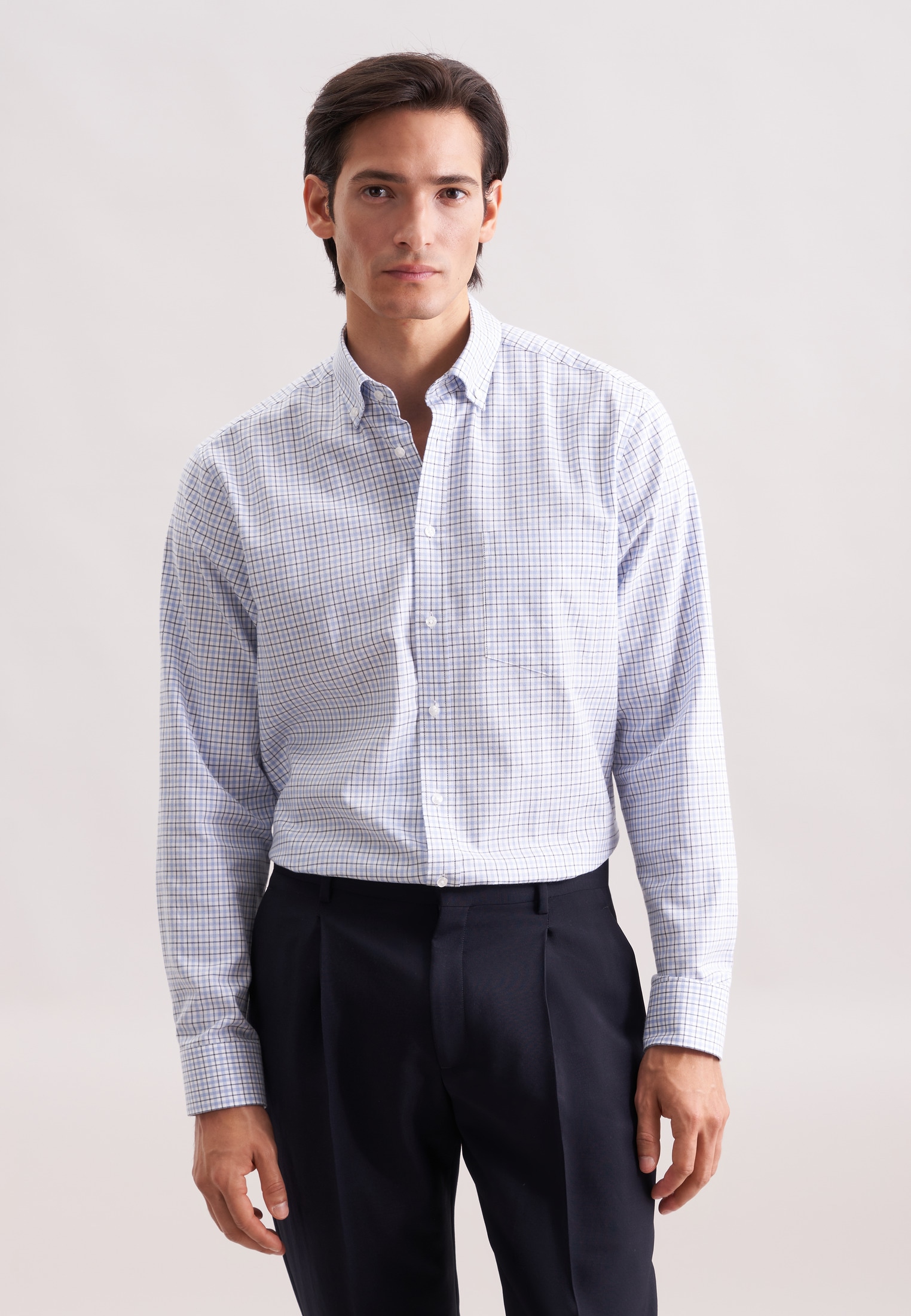 seidensticker "Schwarze Rose" Regular 1/1 Button-Down-Kragen Karo
