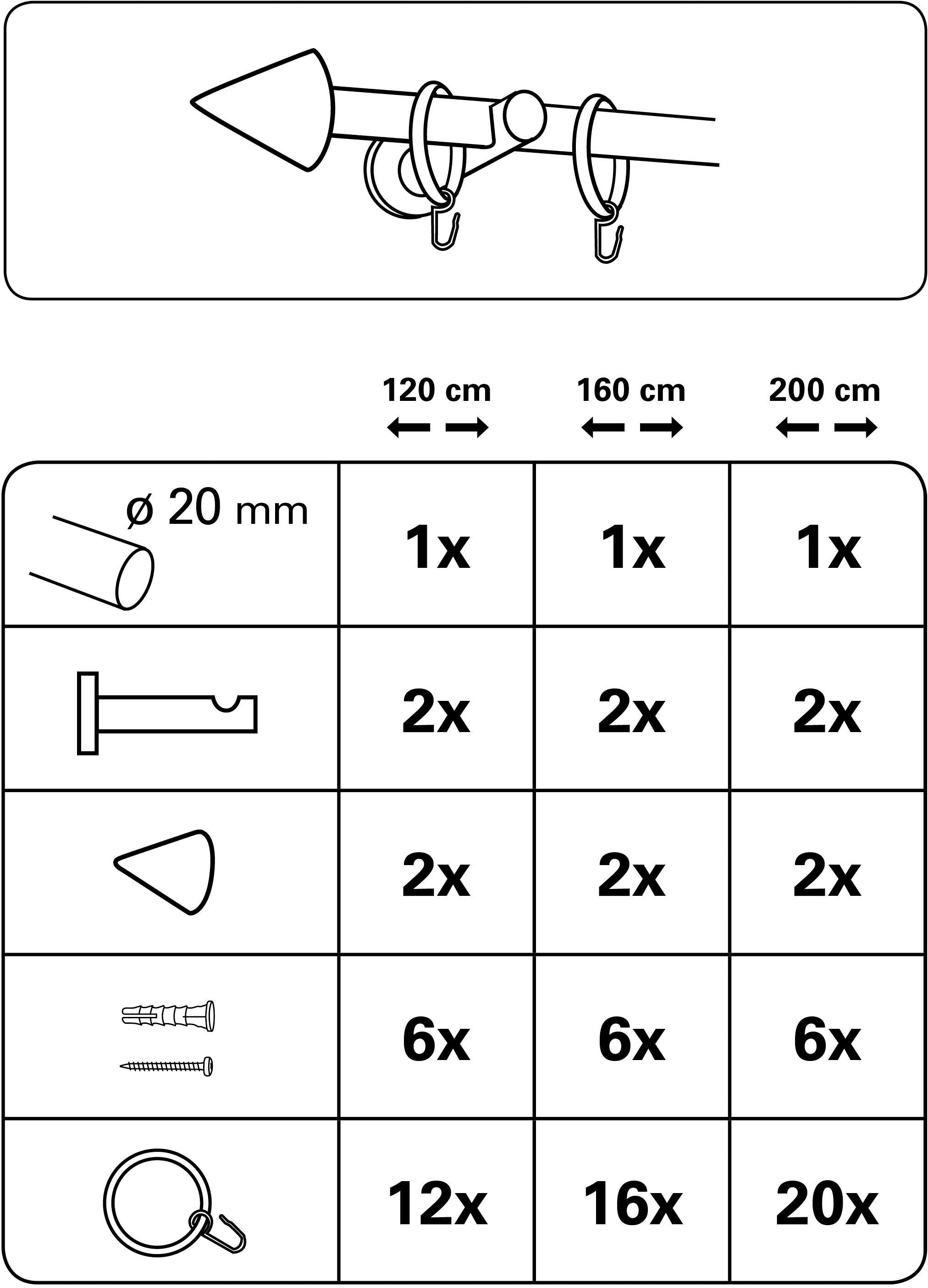 GARDINIA Gardinenstange »Gardinenstangen Set Metall«, 1 läufig-läufig, Fixmaß, 1-Lauf