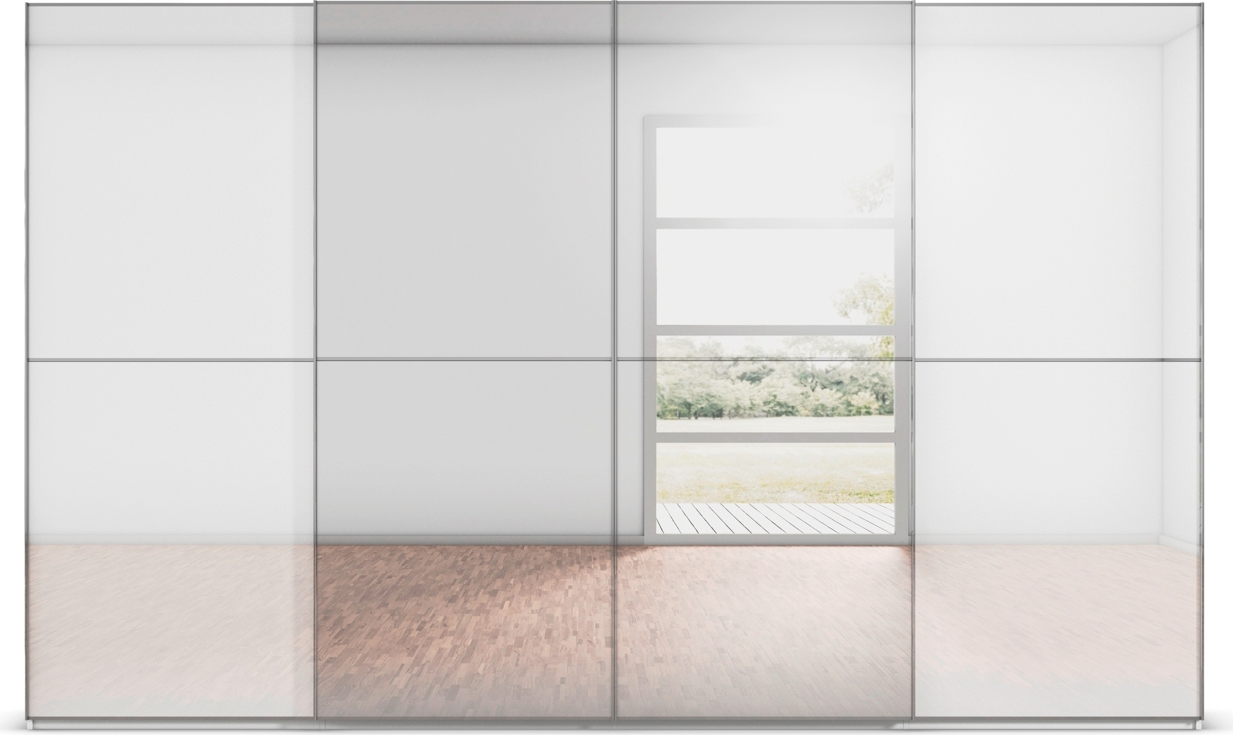 rauch Schwebetürenschrank »Kleiderschrank Schrank Garderobe Schlafzimmerschrank SCALE-DUO«, edle zweigeteilte Türen Spiegel/Glas-Mix 3 Zierleisten MADE IN GERMANY