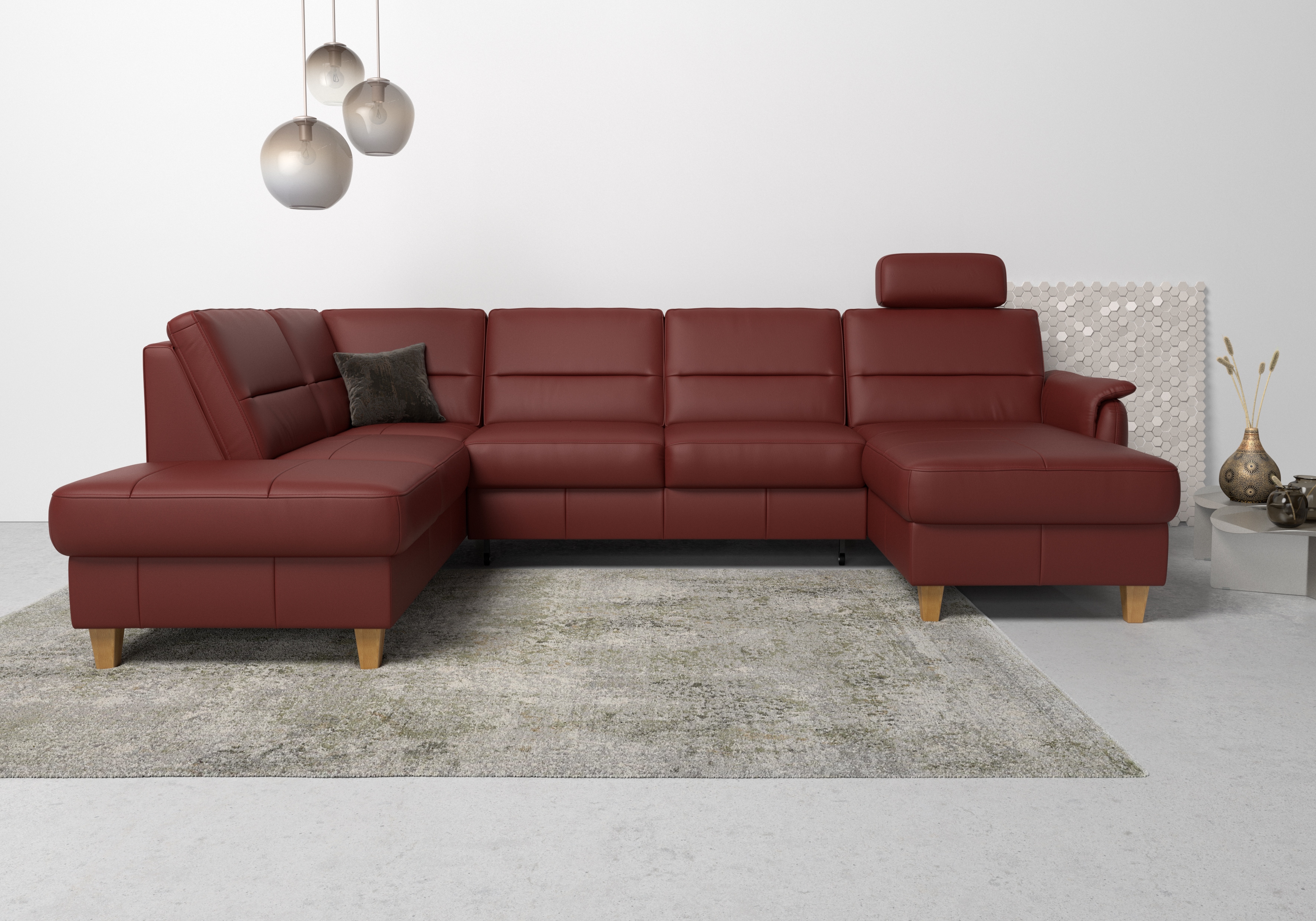 Home affaire Wohnlandschaft "Palmera U-Form, B: 308 cm, große Stoff + Leder Auswahl" mit Schlaffunktion & Bettkasten, Federkern, XXL-Wohnlandschaft