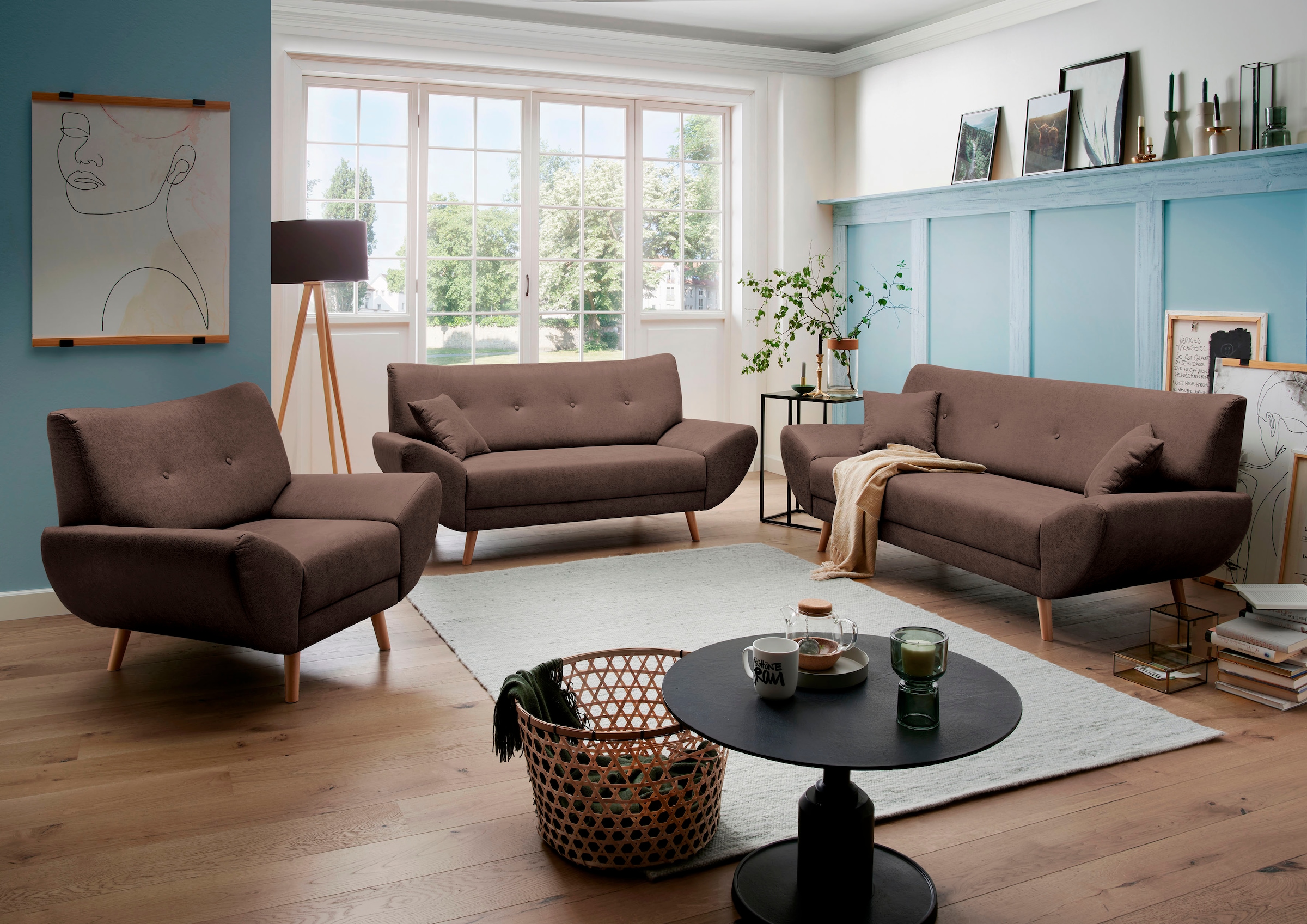 Home affaire Polstergarnitur "Basta" 3 Stk. tlg. Komfortable Wellenunterfed günstig online kaufen