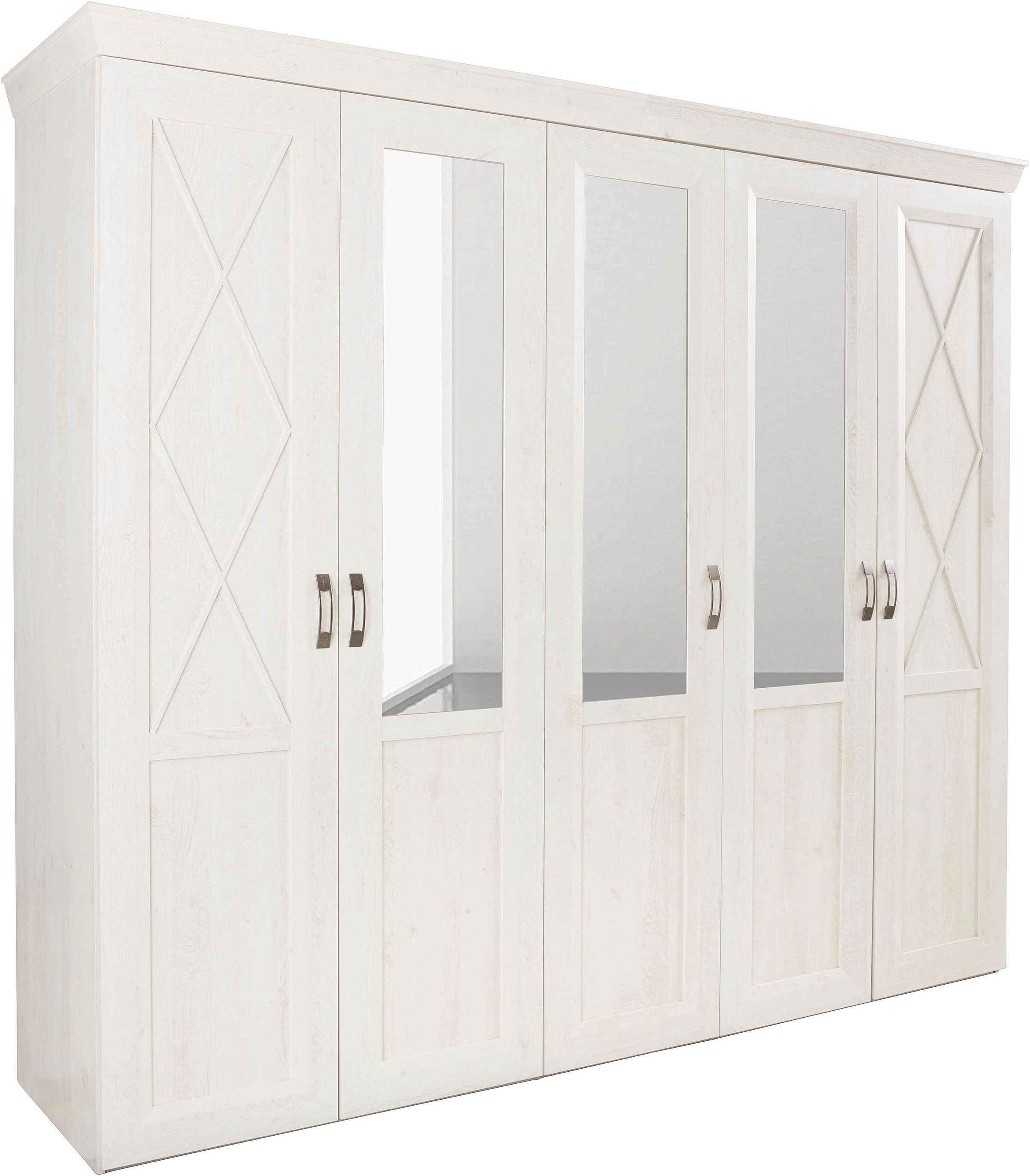 FORTE Kleiderschrank "Kashmir, klassischer Landhausstil, Made in Europe" Maße (B/T/H): 255/63/221 cm, mit Spiegel und dekorativen Fräsungen und Elementen