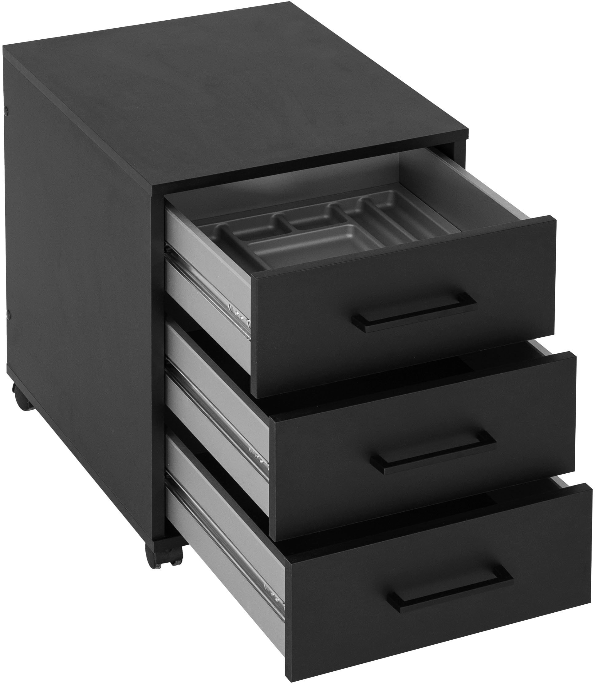 welltime Rollcontainer »Ruby, Breite 40 cm«, Mit Stifteinsatz, Metallbeschläge, feststellbare Möbelrollen