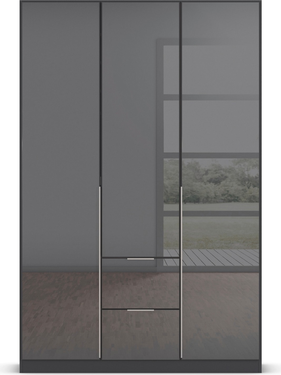 rauch Drehtürenschrank »Kleiderschrank Kleiderschränke Schrank Garderobe AGORDO mit Glasfront«, (in zwei Griff-Farben mit Glasfront), mit Außenschubkästen, in 6 Breiten und 2 Höhen MADE IN GERMANY