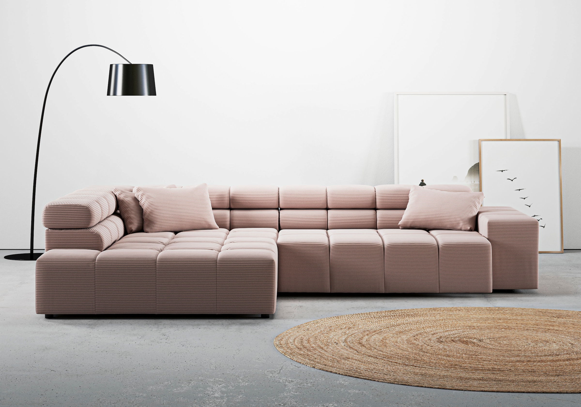 Home affaire Ecksofa "Ancona, Ecksofa, incl. Kopfteilverstellung, Breite 319 cm, L-Form" wahlweise motorische Sitztiefenverstellung, auch in Cord + Easy Care