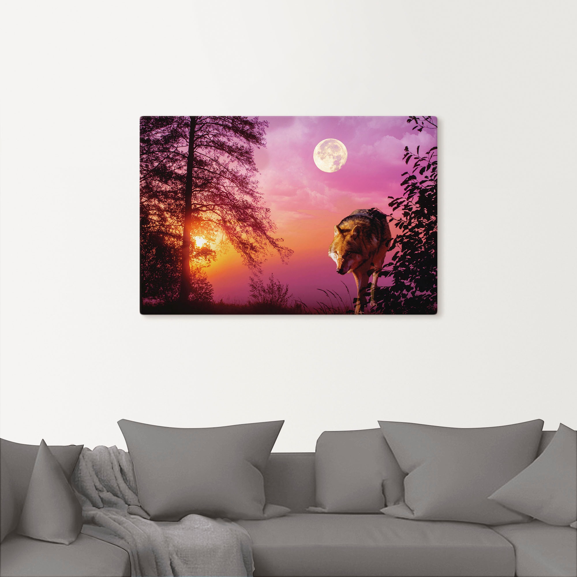 Artland Leinwandbild "Wolf im Vollmond" Wolfbilder 1 Stk. tlg. als Alubild, günstig online kaufen