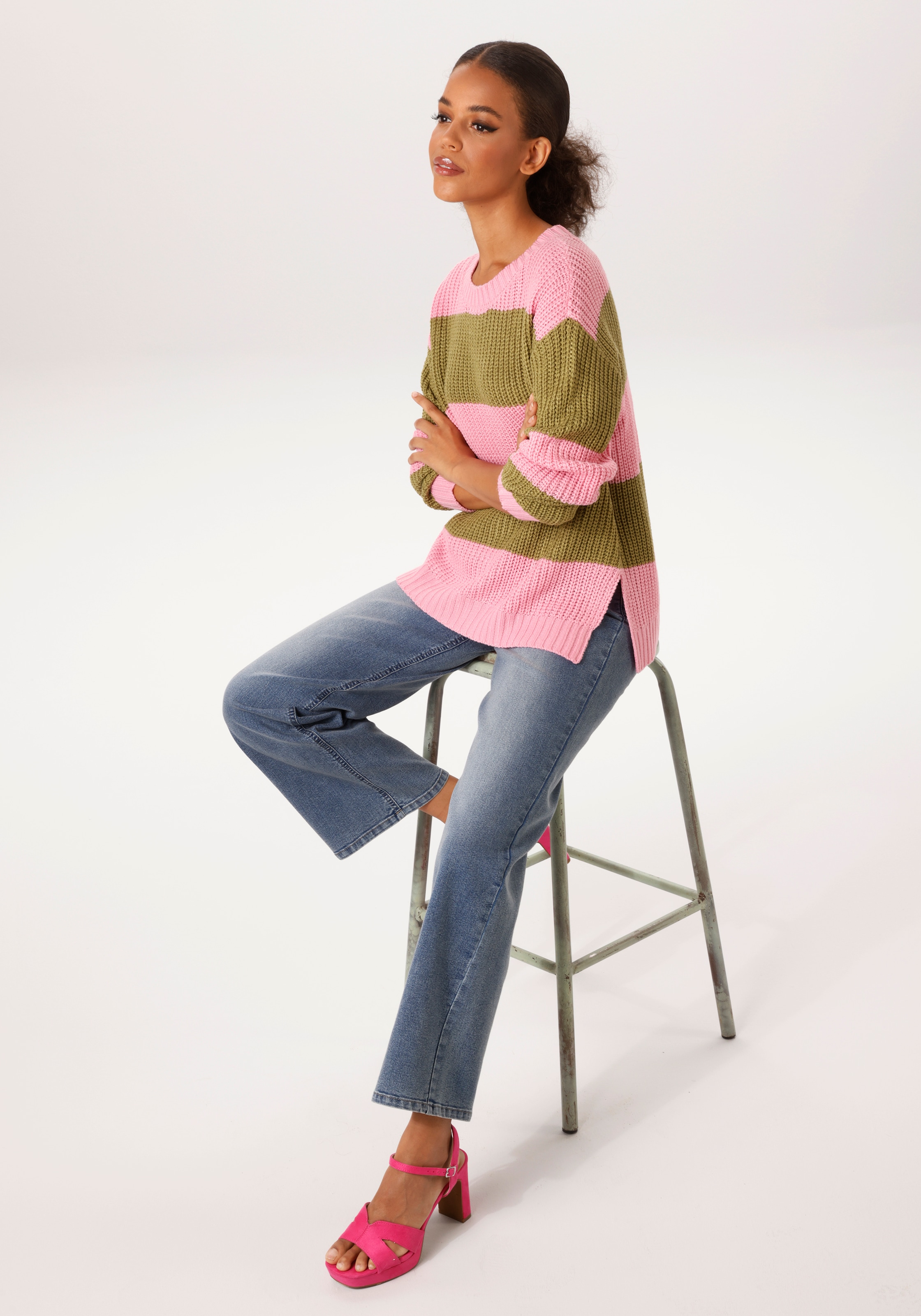 Aniston CASUAL Strickpullover im Colorblocking mit breiten Streifen