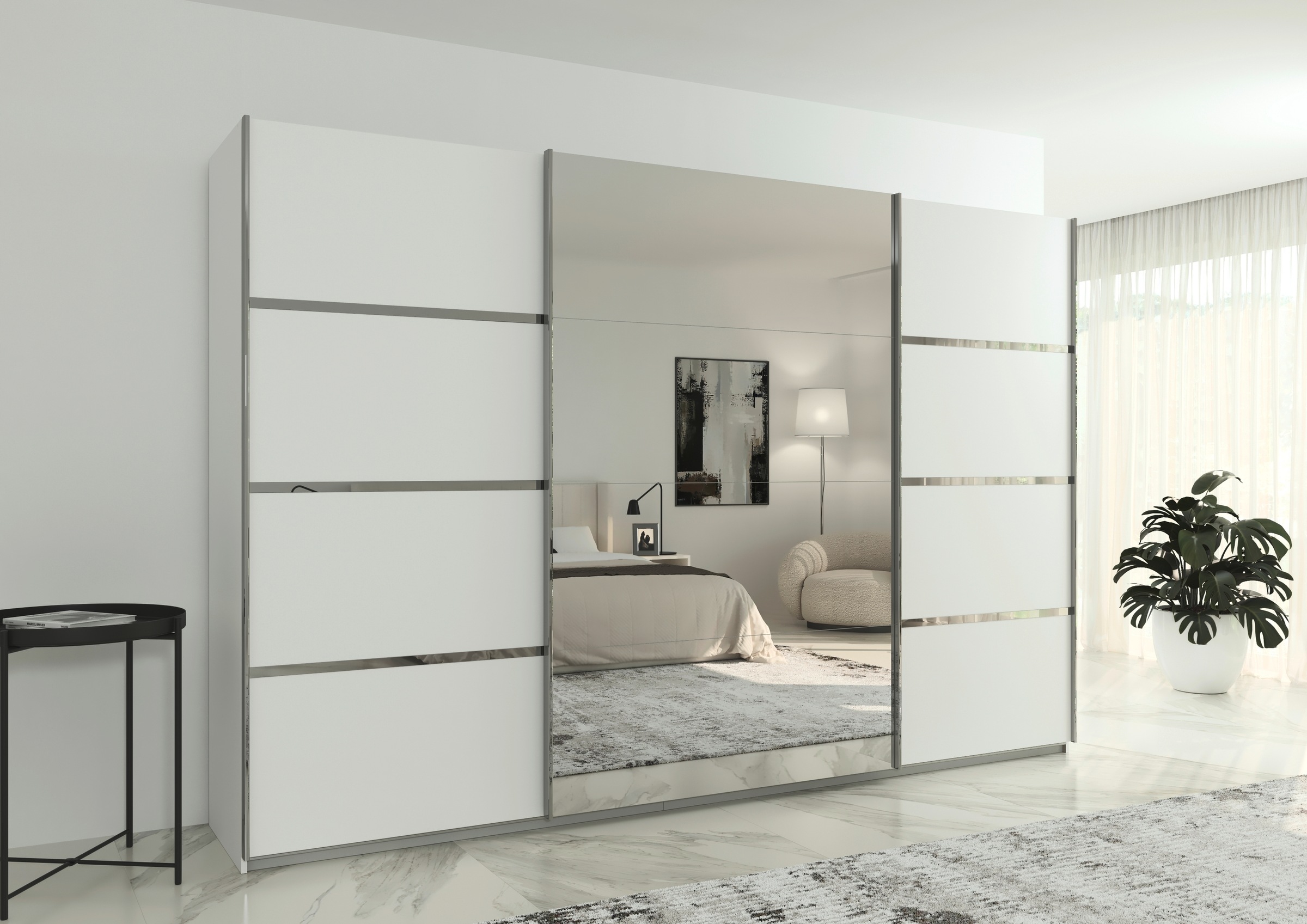 rauch Kleiderschrank »Schwebetürenschrank Garderobe Schrank TOP ANGEBOT Avola«, (in 3 verschiedenen Ausstattungen BASIC/CLASSIC/PREMIUM inkl. Spiegel), mit eleganten Zierleisten in Chrom, Schwarz oder Weiß MADE IN GERMANY