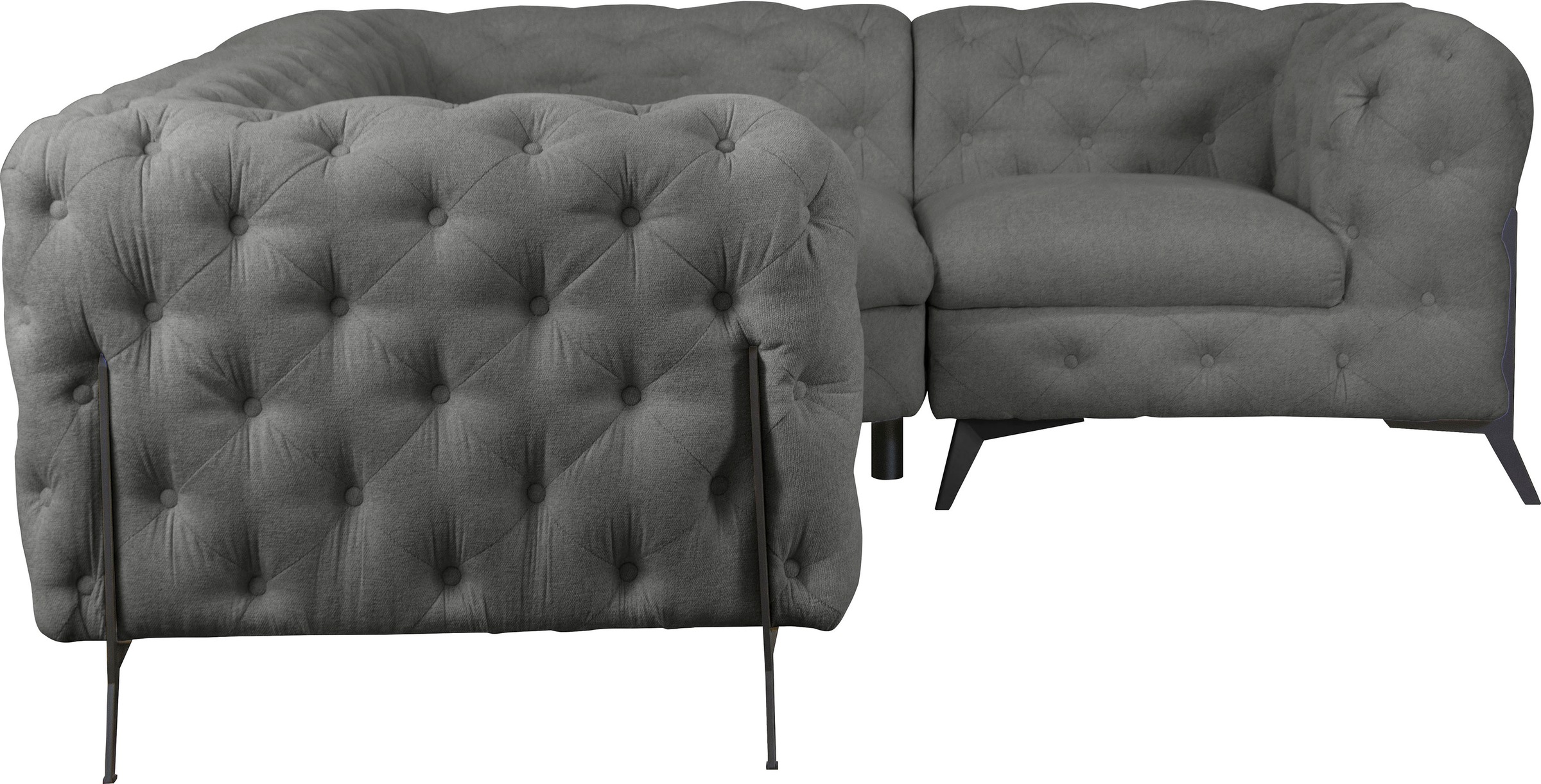 Leonique Chesterfield-Sofa »Amaury L-Form«, moderne Chersterfield-Optik, Breite 262 cm, Fußfarbe wählbar