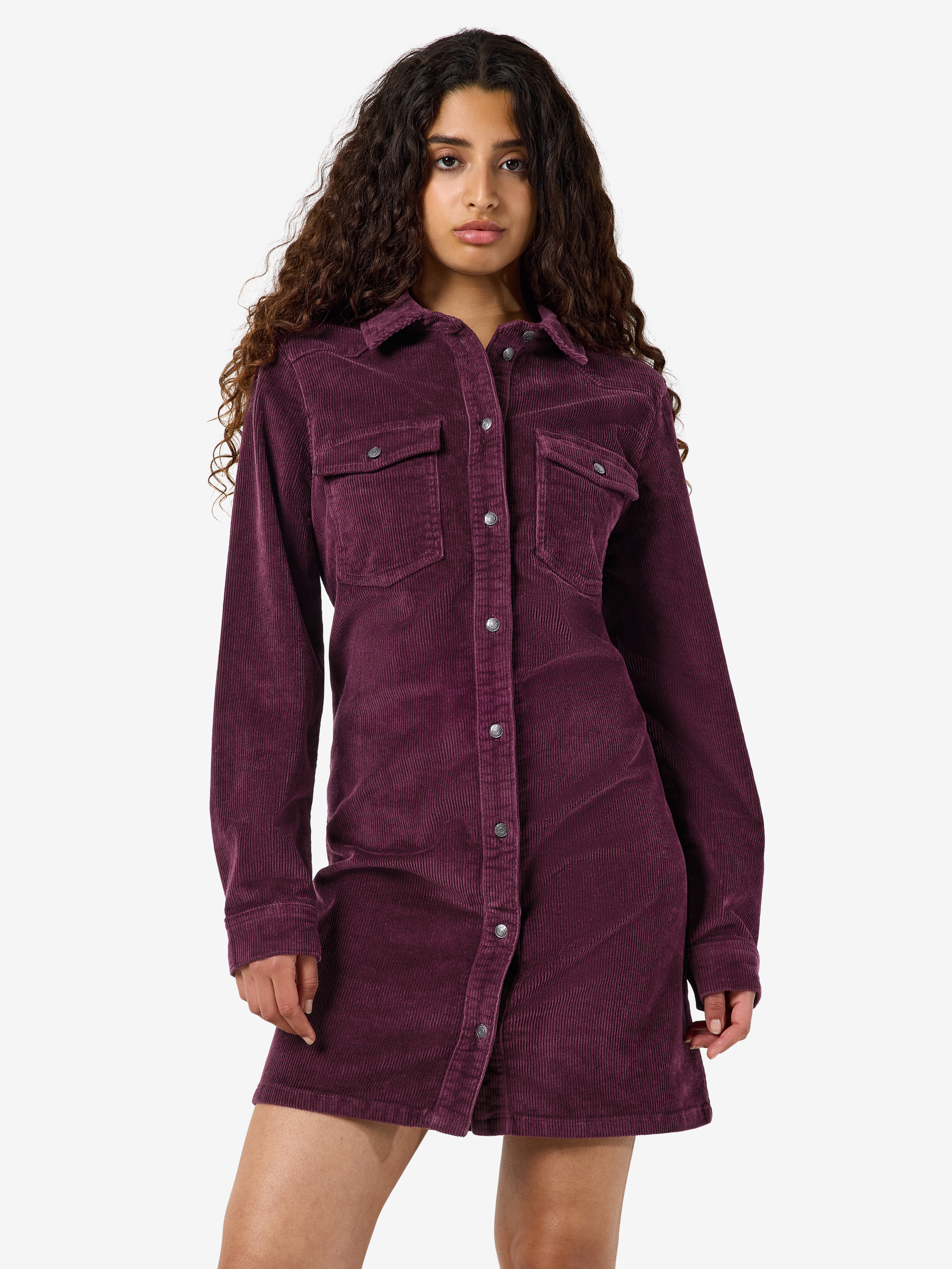 Noisy may Cordkleid "NMCORD NEW SIGNE L/S DRESS NOOS" Brusttaschen Baumwollmischung