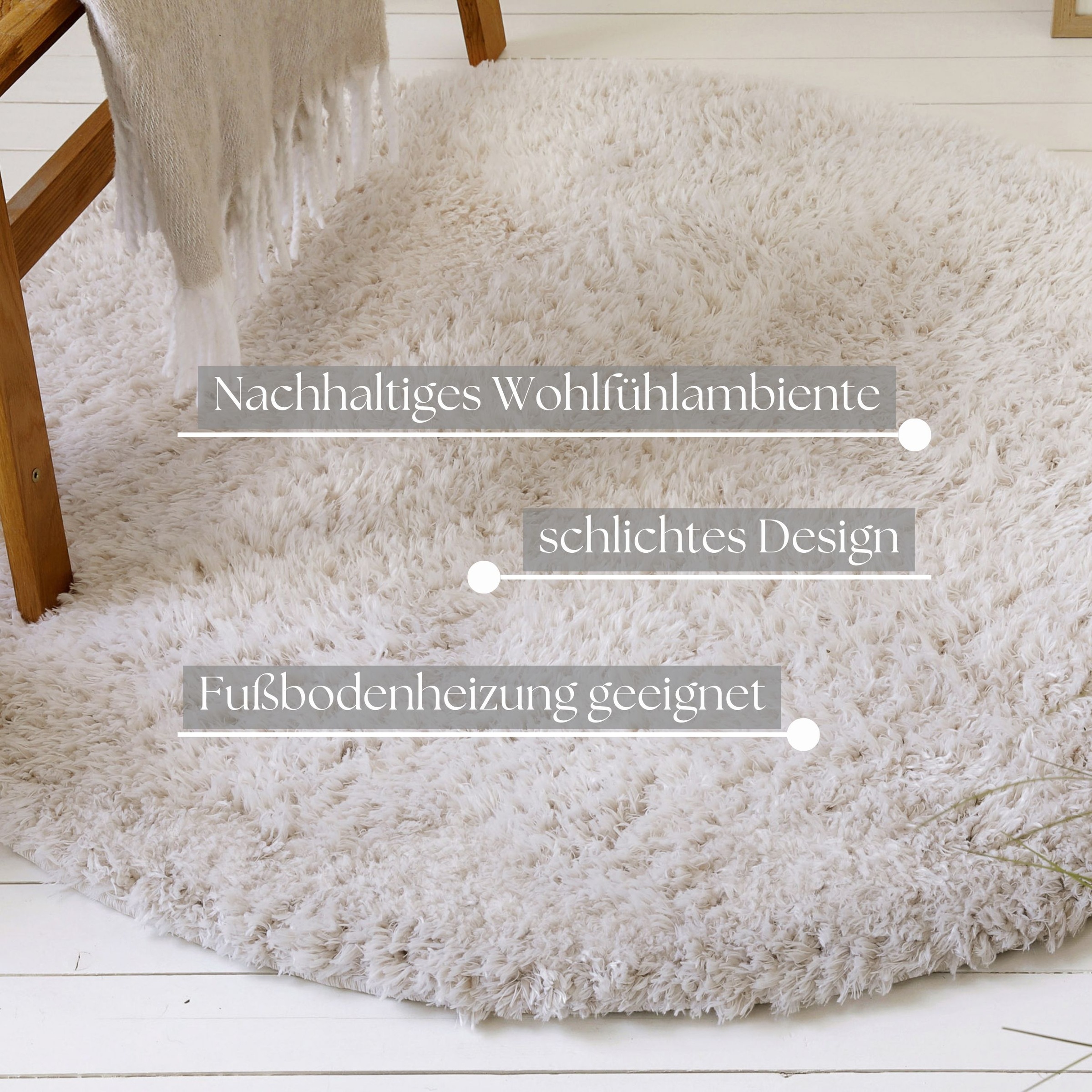 Hochflor-Teppich OTTO HOME "Josetta", beige, H:50mm Ø:120cm, Polyester, Teppiche, Langflor, Shaggy, dichter weicher Hochflor, uni farben, Wohnzimmer 2