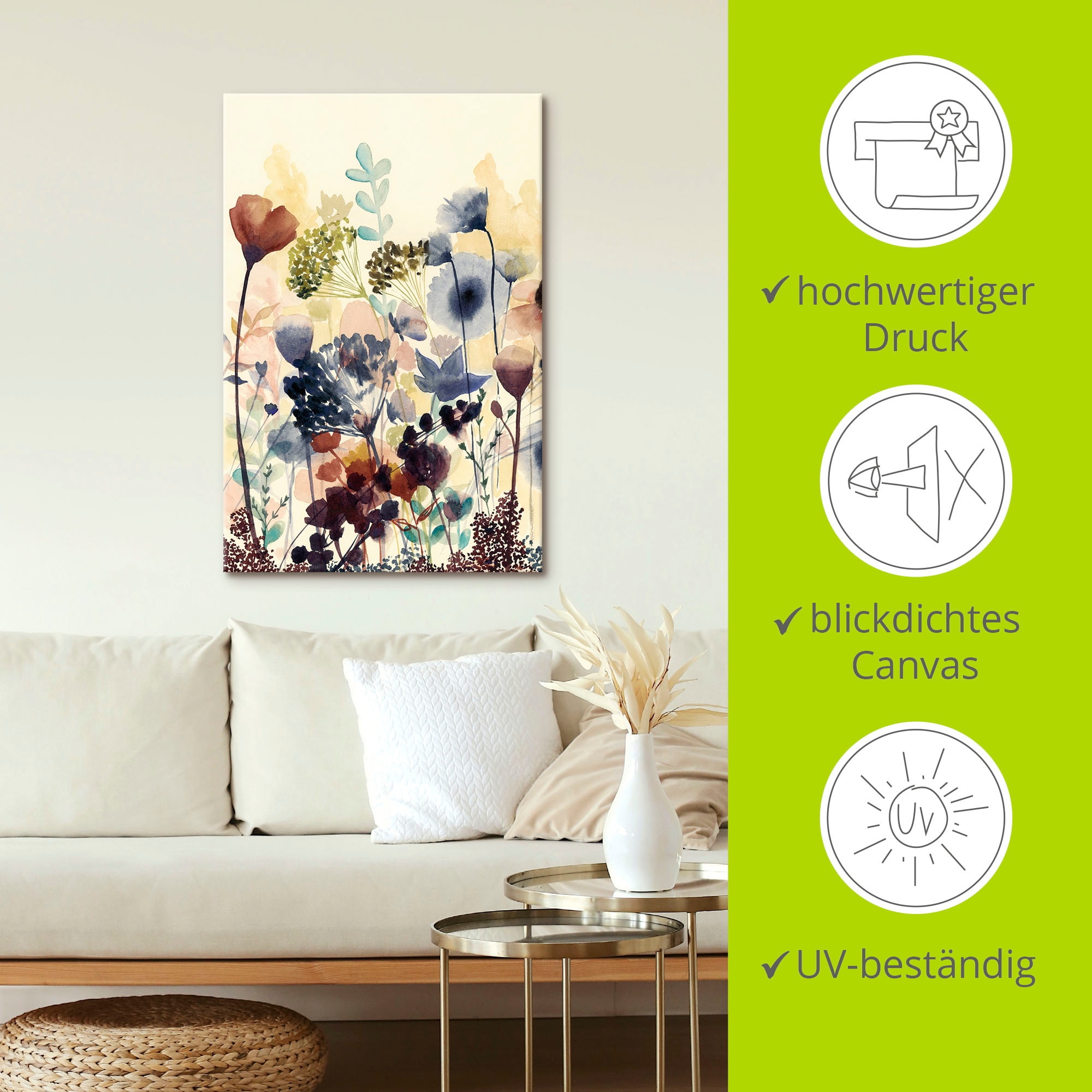 Artland Wandbild »Sonnengetrocknete Blüten I«, Blumenwiese, (1 St.), als Alubild, Outdoorbild, Leinwandbild, Poster, Wandaufkleber