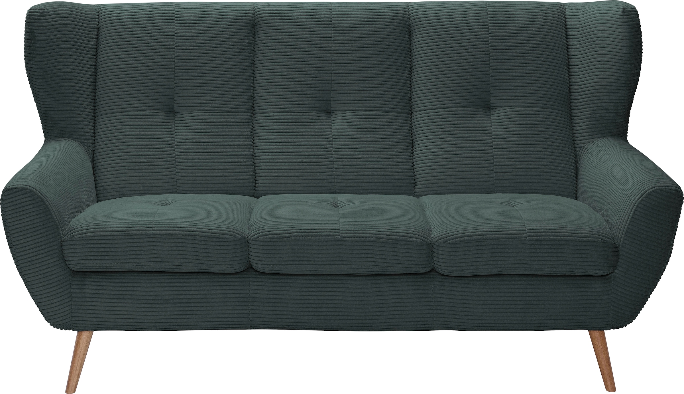 exxpo - sofa fashion 3-Sitzer »ALVESTA, Loungesofa, Küchensofa, hoher Sitzkomfort, Ohrenbackensofa«, gemütliche Rückenlehne, mit Knopfheftung und hohen Holzfüßen, in Cord