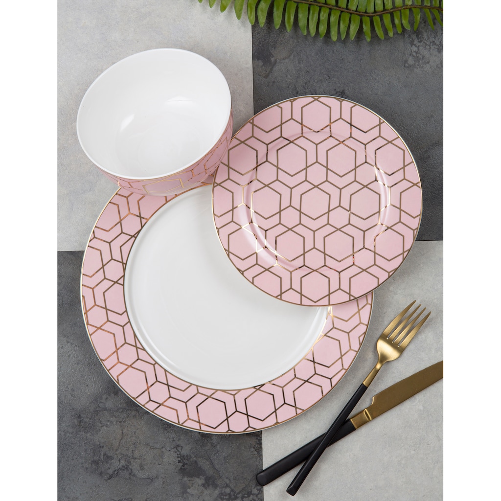 Retsch Arzberg Tafelservice »Geschirr-Set, Service TALLULAH PINK & GOLD«, (Set, 12 tlg.), Art dèco - Design, 12 Teile, für 4 Personen