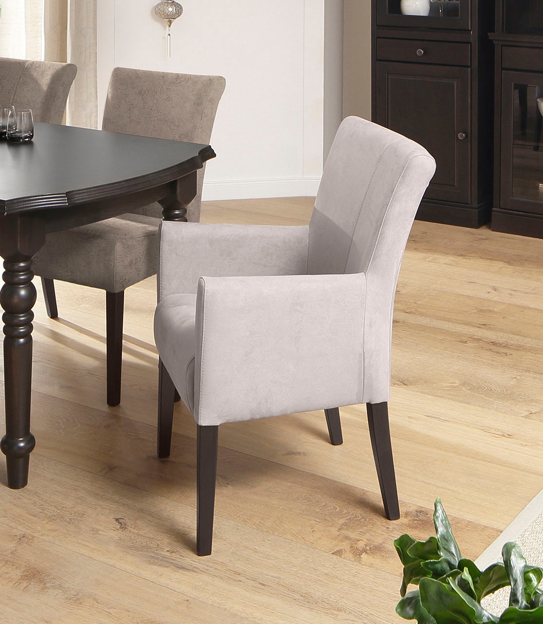 Home affaire Esszimmerstuhl »Queen«, (Set), 6 St., Luxus-Microfaser mit Druck, Beine aus massiver Buche, wengefarben lackiert, Polsterstuhl