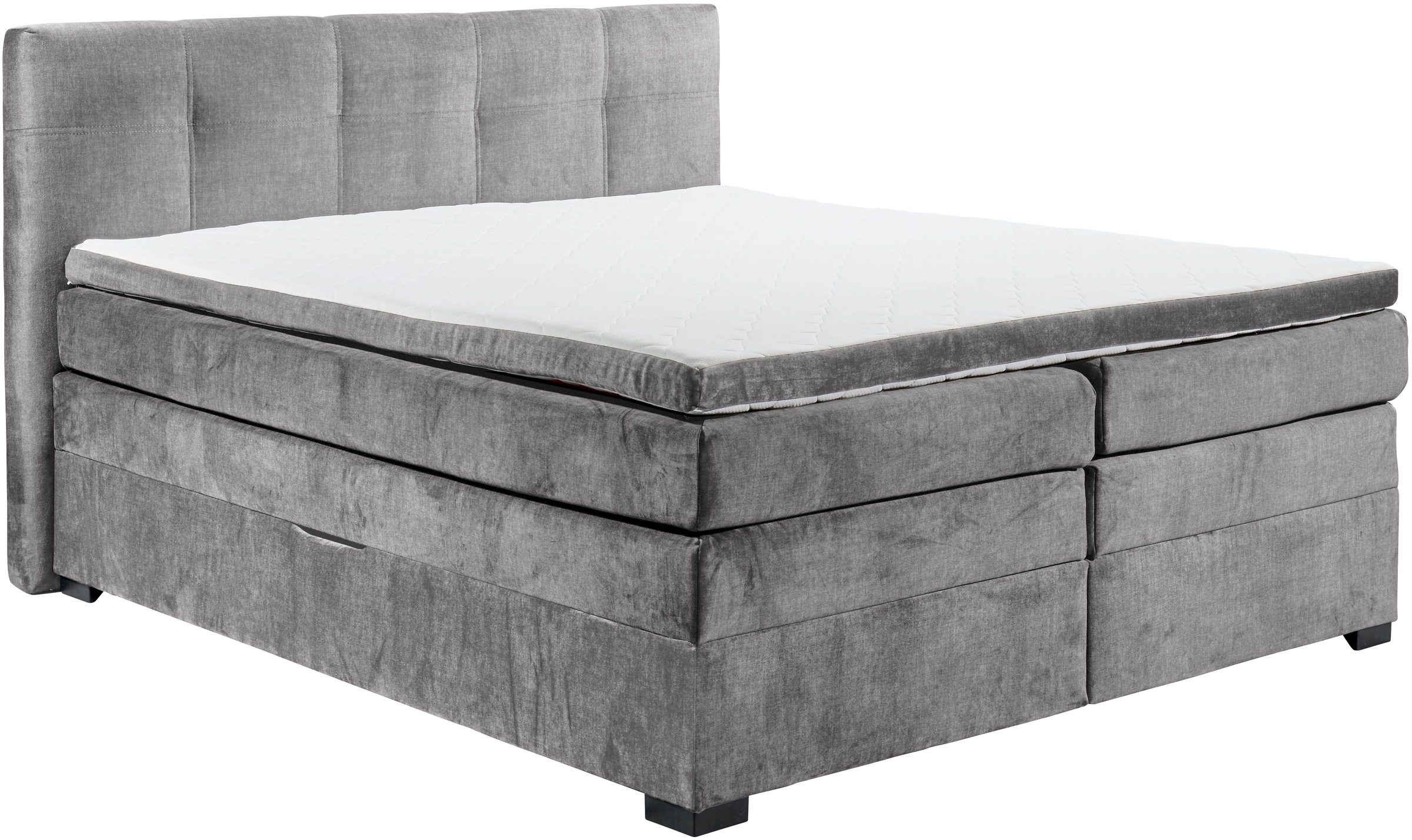 ED EXCITING DESIGN Boxspringbett "FANES, Doppelbett mit Bettkasten und Taschenfederkernmatratze H3" mit 7cm Visco-Topper, hochwertiger Microvelours-Bezug, 180x200cm