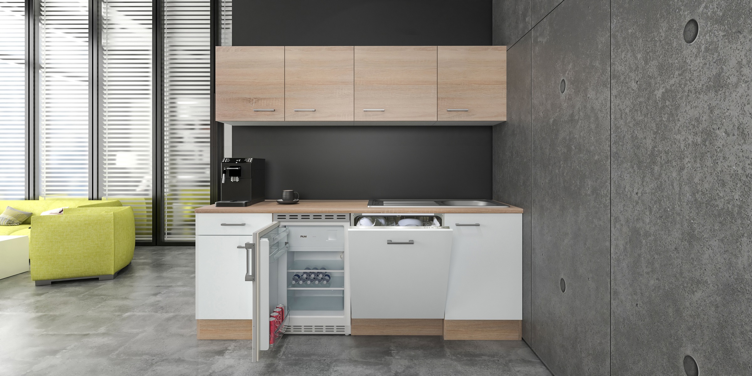 Flex-Well Küchenzeile "Samoa, Breite 210 cm, inkl. Geschirrspüler" Officekü günstig online kaufen