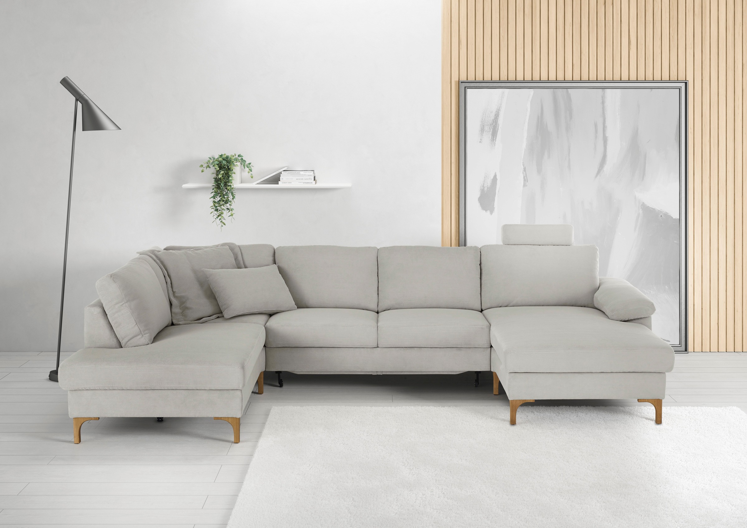3C Candy Wohnlandschaft "Lecce, wahlweise PUR-Schaumstoff oder Tonnentaschenfederkern U-Form" Bettkasten in Umbauecke und Longchair, sowie Querschläfer im 2-Sitzer