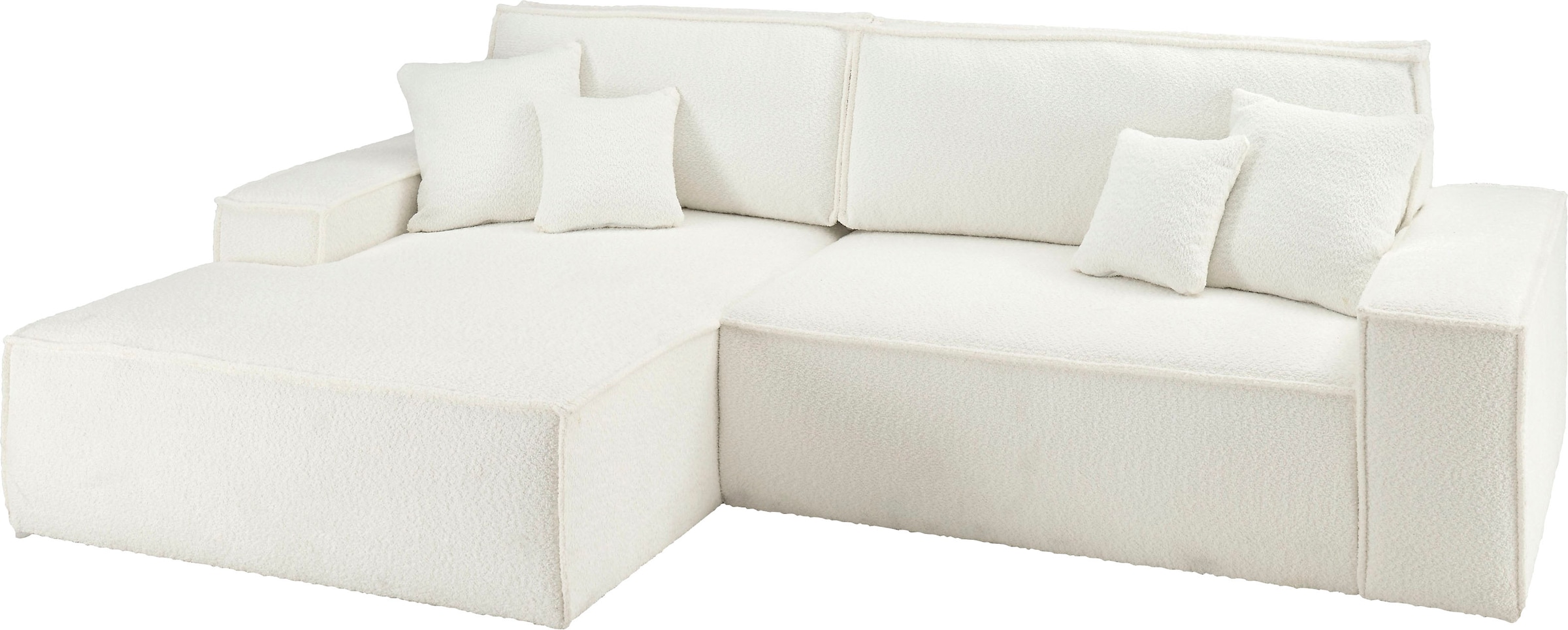 andas Ecksofa »Finnley Schlafsofa 267 cm in Bouclé, Struktur fein u. Cord, L-Form,«, Schlaffunktion m. Bettkasten (136/210 cm), Bouclé, Struktur und Cord