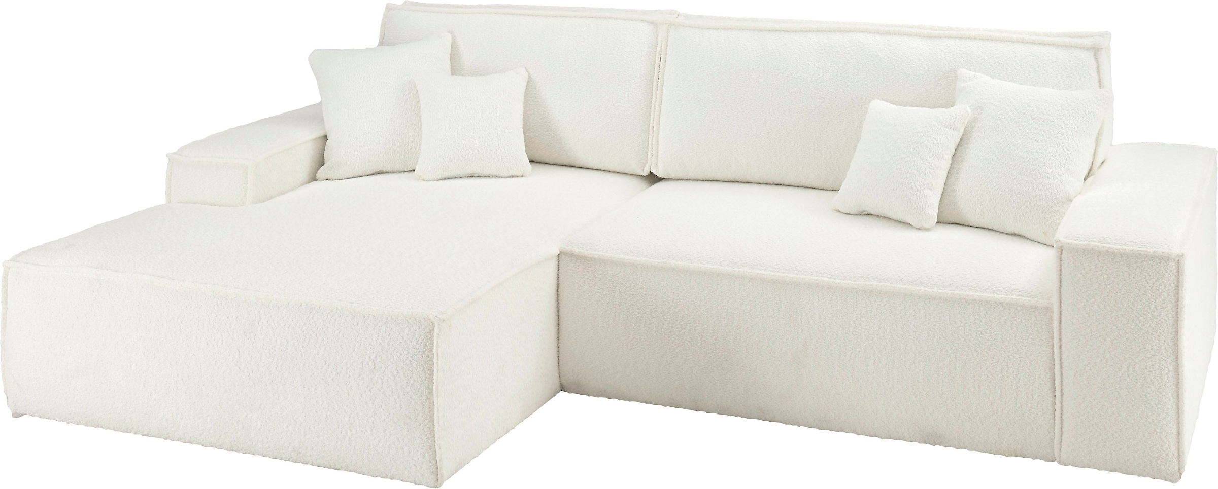 andas Ecksofa »Finnley Schlafsofa 267 cm in Bouclé u. Struktur fein, L-Form,«, Schlaffunktion m. Bettkasten (136/210 cm), Bouclé, Struktur