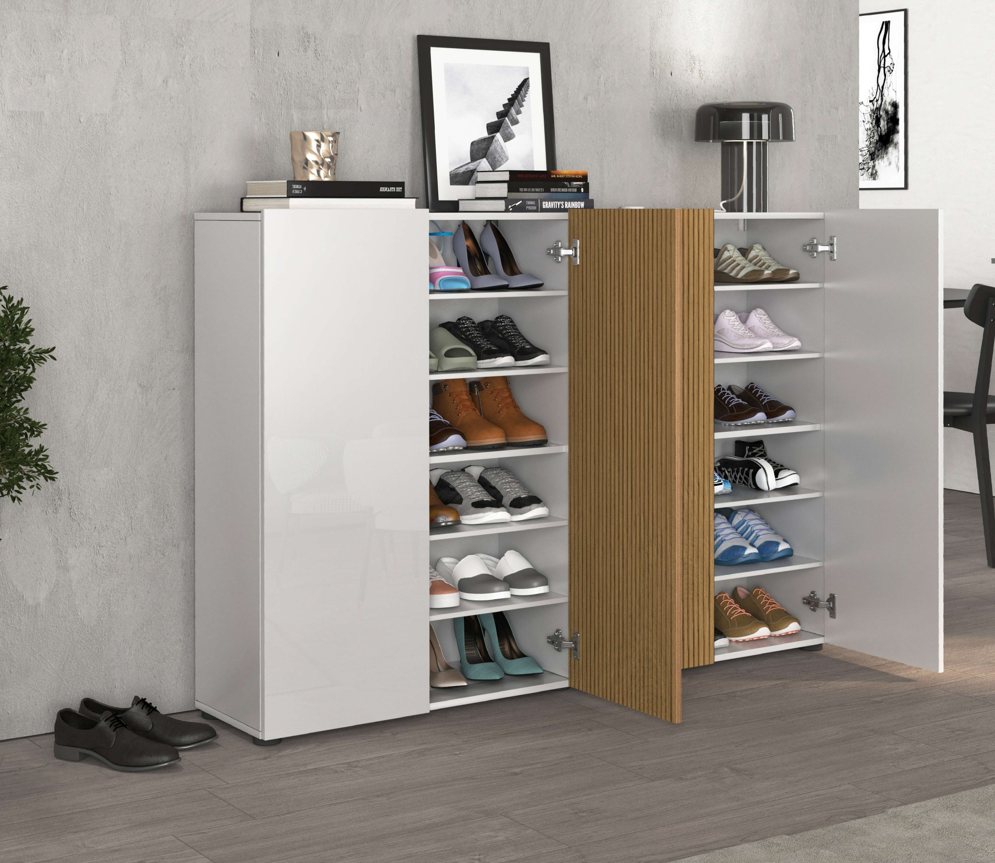 INOSIGN Schuhschrank »LADY, Schuhkommode,Schuhmöbel,Schuhablage,Schuhregal«, mit 10 Einlegeböden, 12 Fächer, Tür mit Rillenoptik, ca.36 paar Schuhe