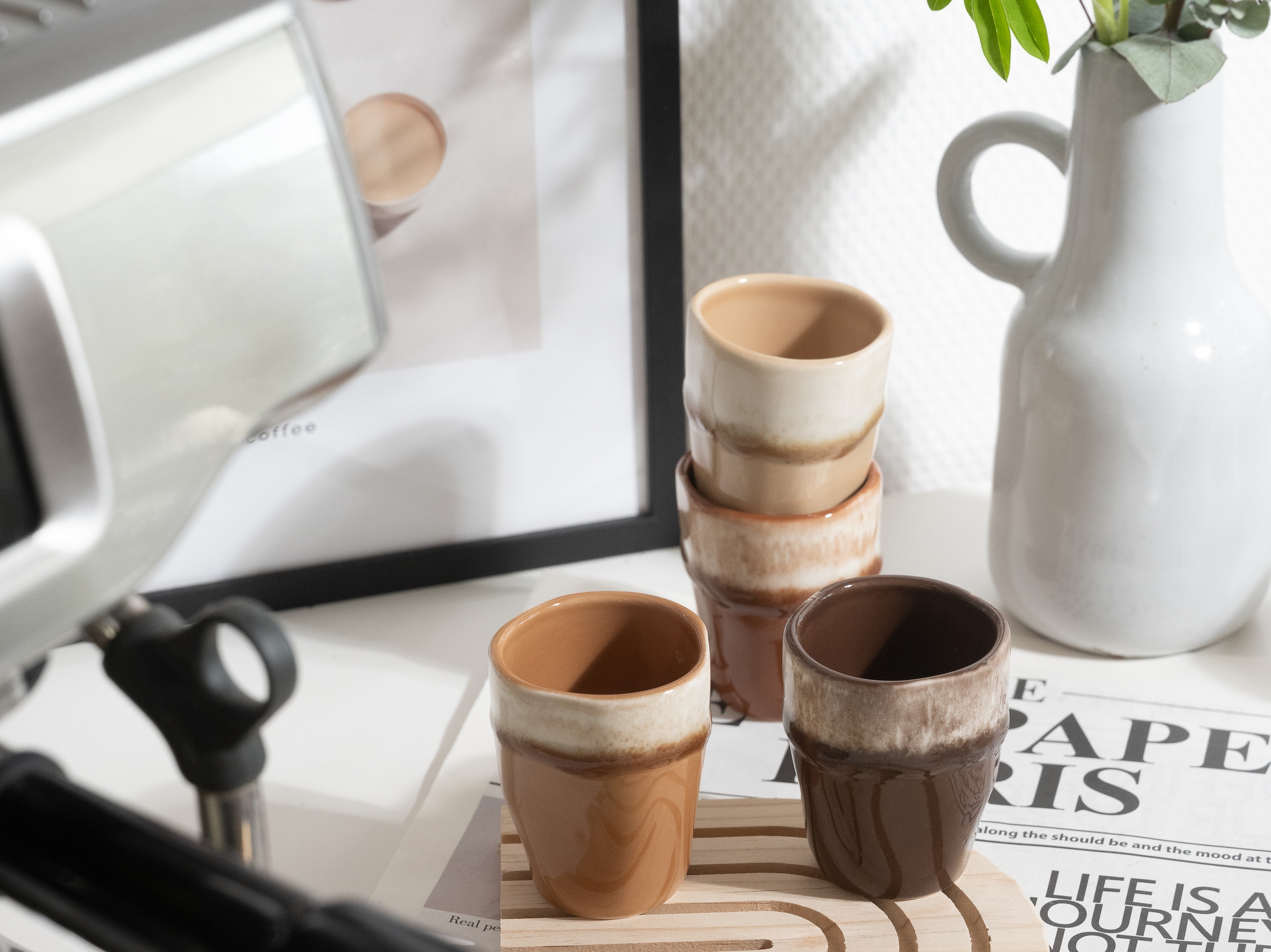 CreaTable Espressotasse »Squeezy Mocha Mousse, Espressobecher 4-tlg« Einzigartige Optik, Reaktivglasur