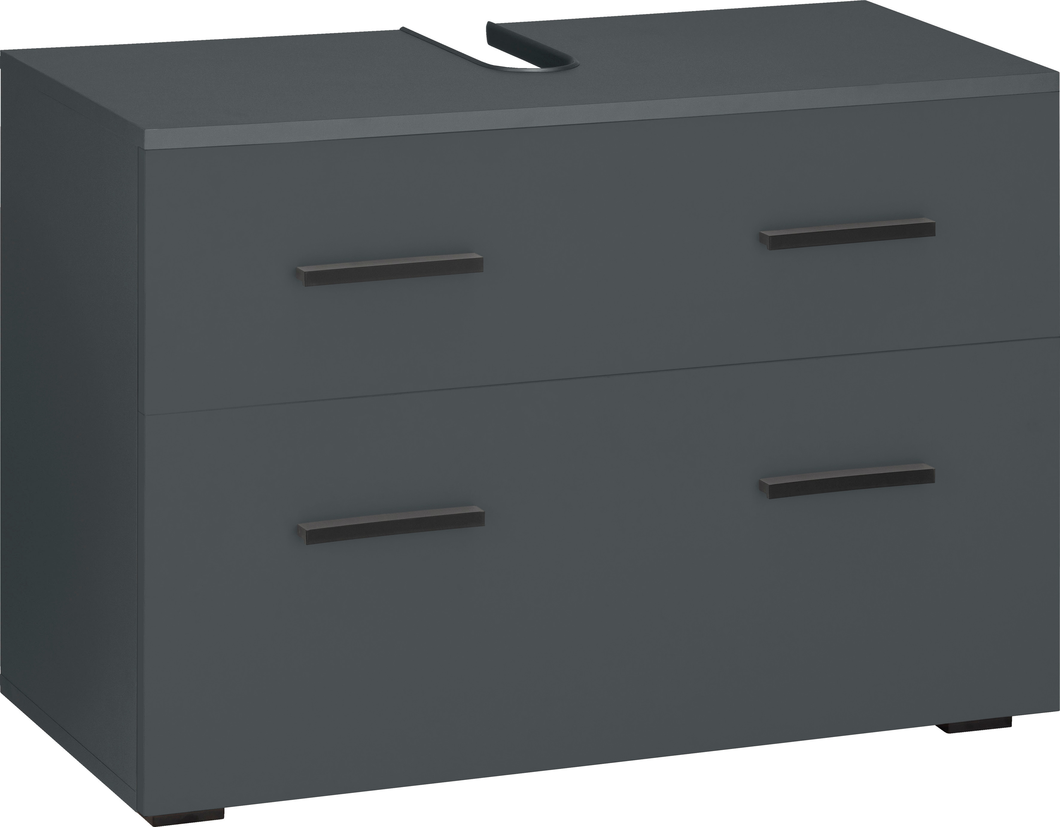 welltime Waschbeckenunterschrank "Skara" mit Klappe und Schubkasten, schwarze Griffe, Breite 80 cm, Höhe 55 cm