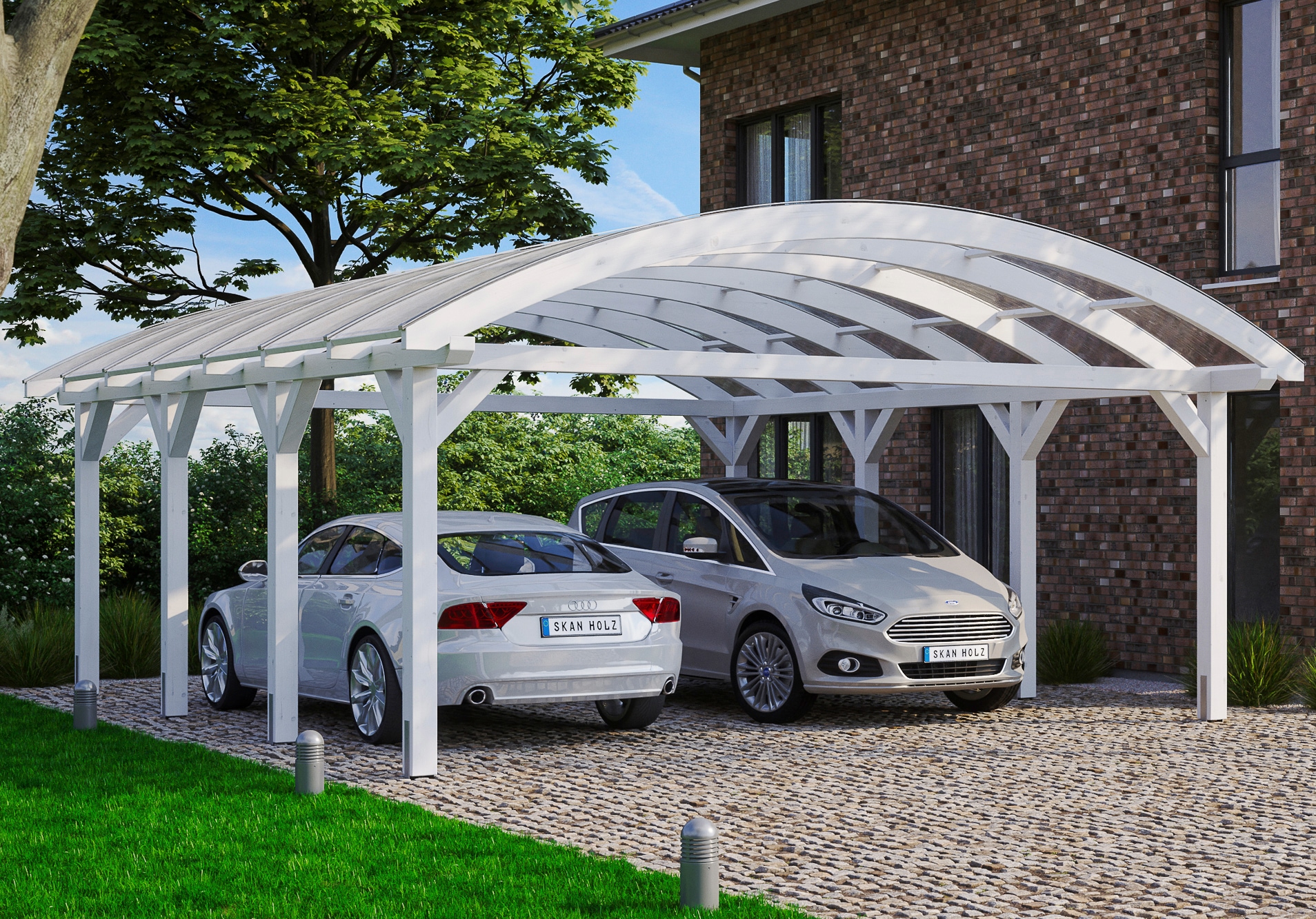 Skanholz Doppelcarport "Franken" Leimholz 550 cm weiß
