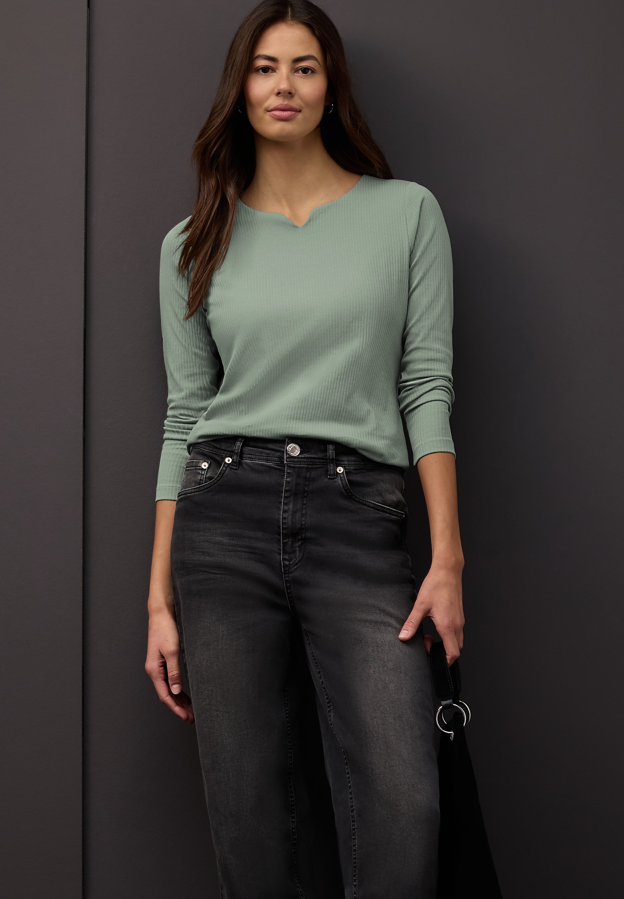 STREET ONE Langarmshirt aus Baumwolle mit Stretchante günstig online kaufen