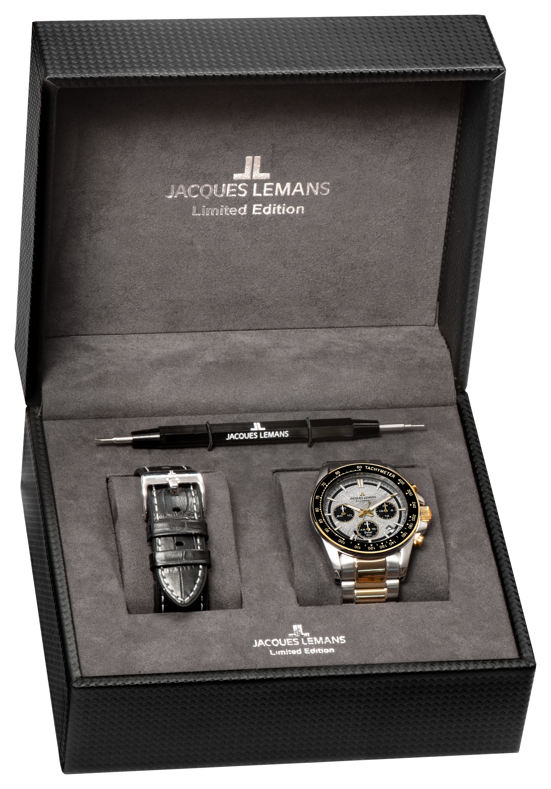 Jacques Lemans Chronograph »Eco Power Limited Edition« Armbanduhr, Solar, Herrenuhr, Edelstahlarmband