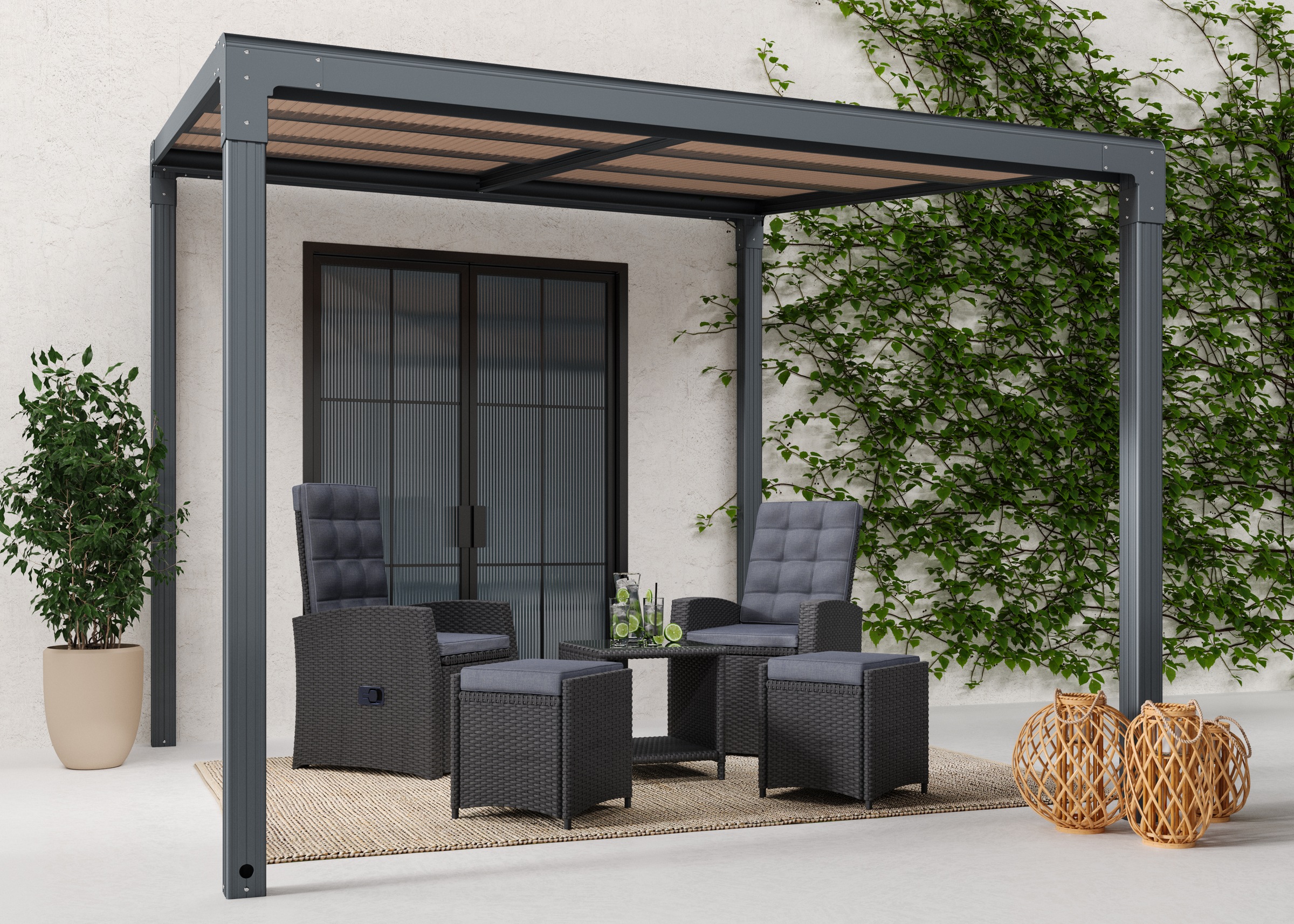 KONIFERA "Anguilla" Schiebedach, in 292 cm und 392 cm Breite, Höhe: 208 bis 262 cm, Alu