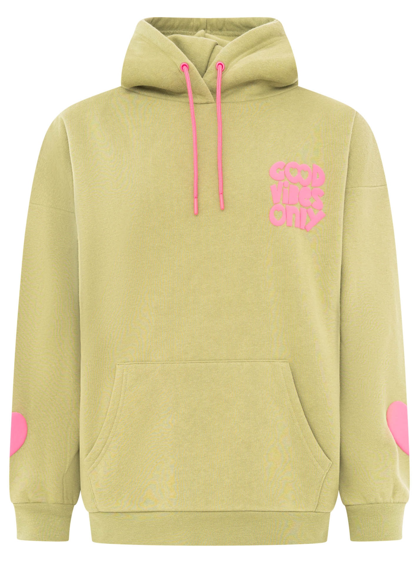 Zwillingsherz Hoodie ""GOOD VIBES"", Oversize-Fit, Kapuze mit Kordel, Statement Print, Kängurutasche