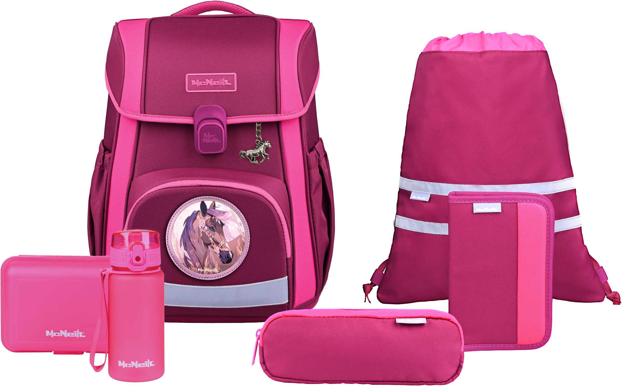 MCNEILL Kinder Schulranzen "Bravo, inkl. Etui, Turnbeutel"berry, Polyester, Rucksäcke