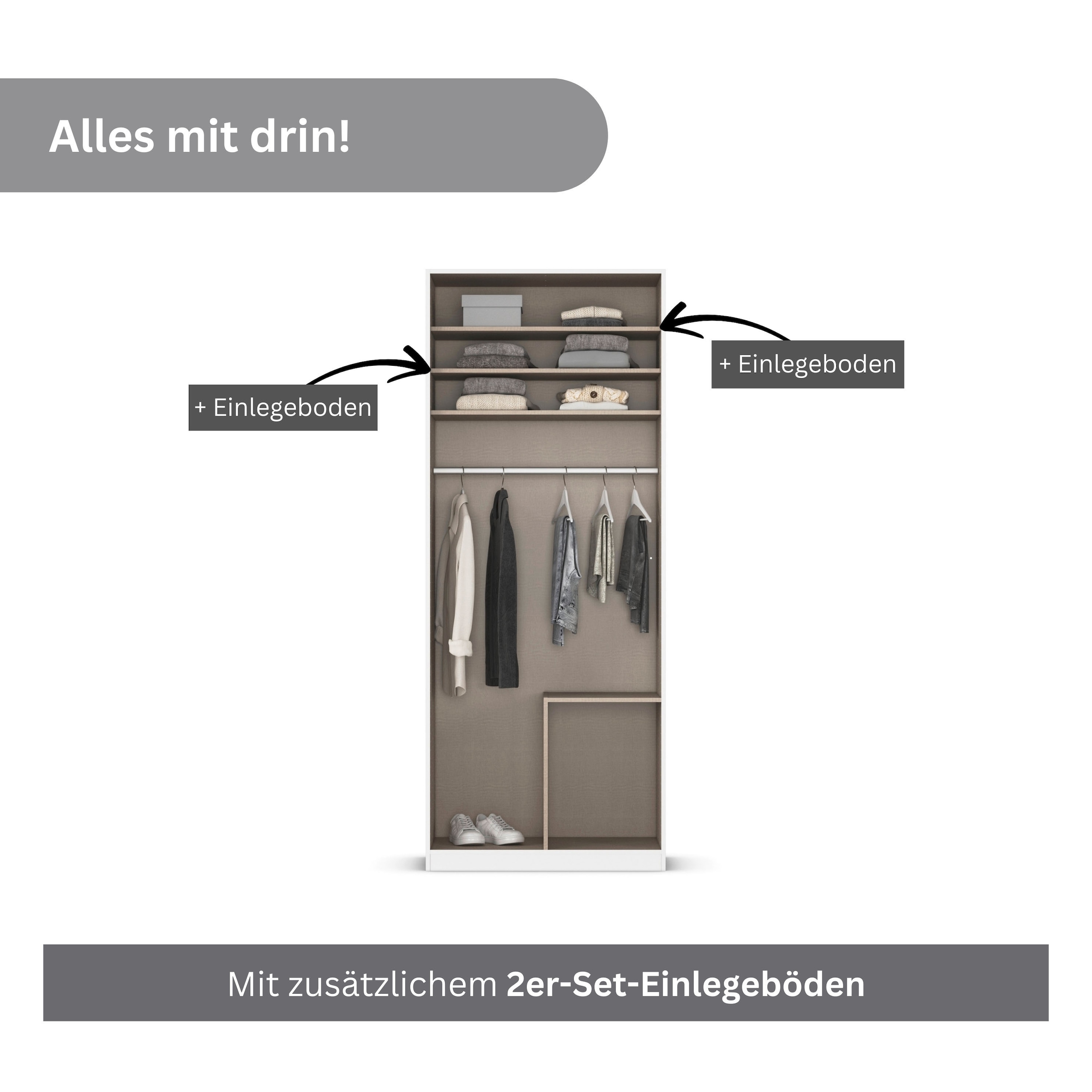 OTTO home Drehtürenschrank »Kleiderschrank Schrank Garderobe AGORDO mit Dekor- oder Hochglanzfront« in zwei Griff-Farben, Breite 91 cm,  mit Außenschubkästen, Serie in 7 Breiten und 2 Höhen MADE IN GERMANY