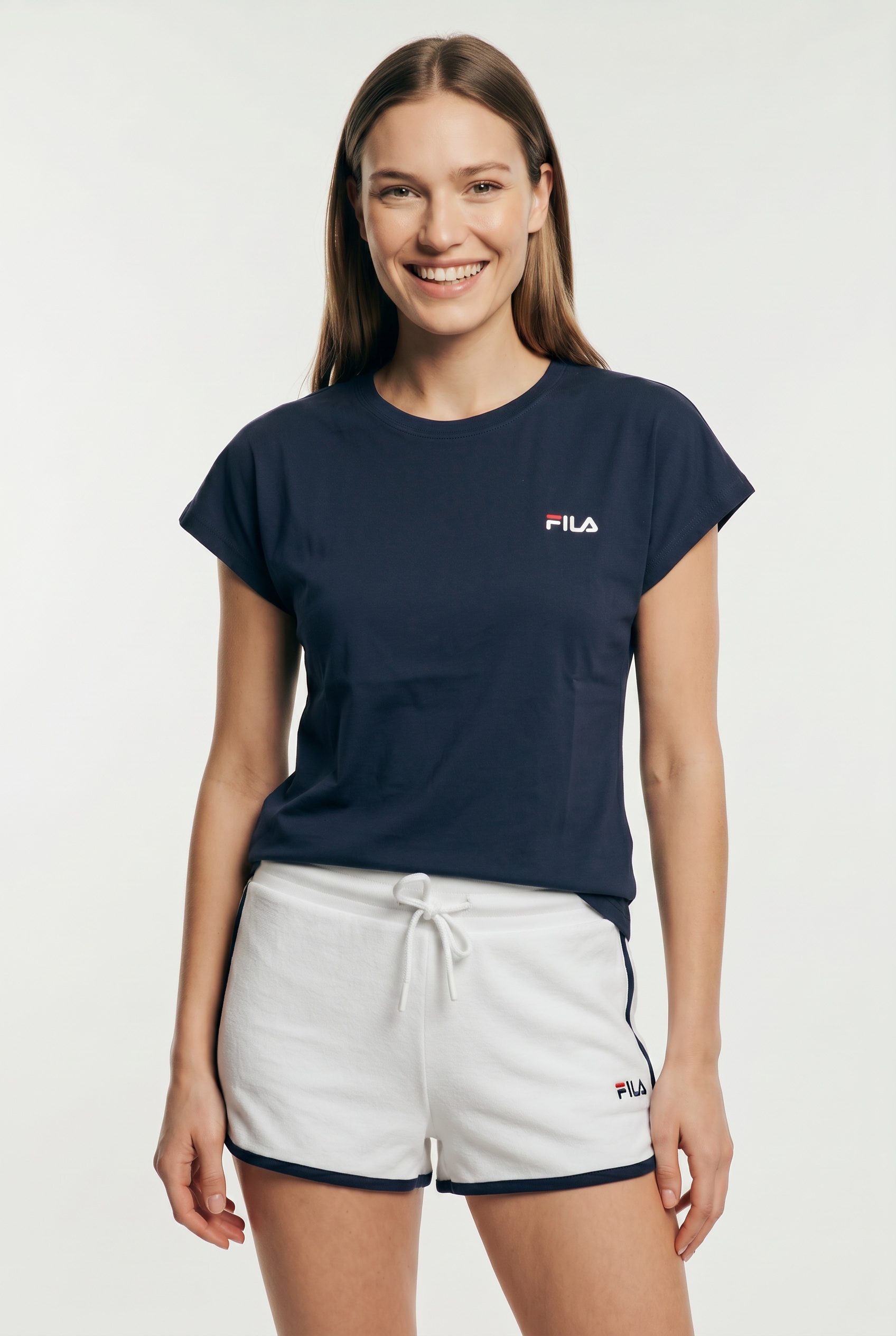 Fila Shorty "WOMAN JERSEY TOP + TERRY SPONGE SHORTS PYJAMAS" 2 tlg. mit kontrastreichen Paspeldetails