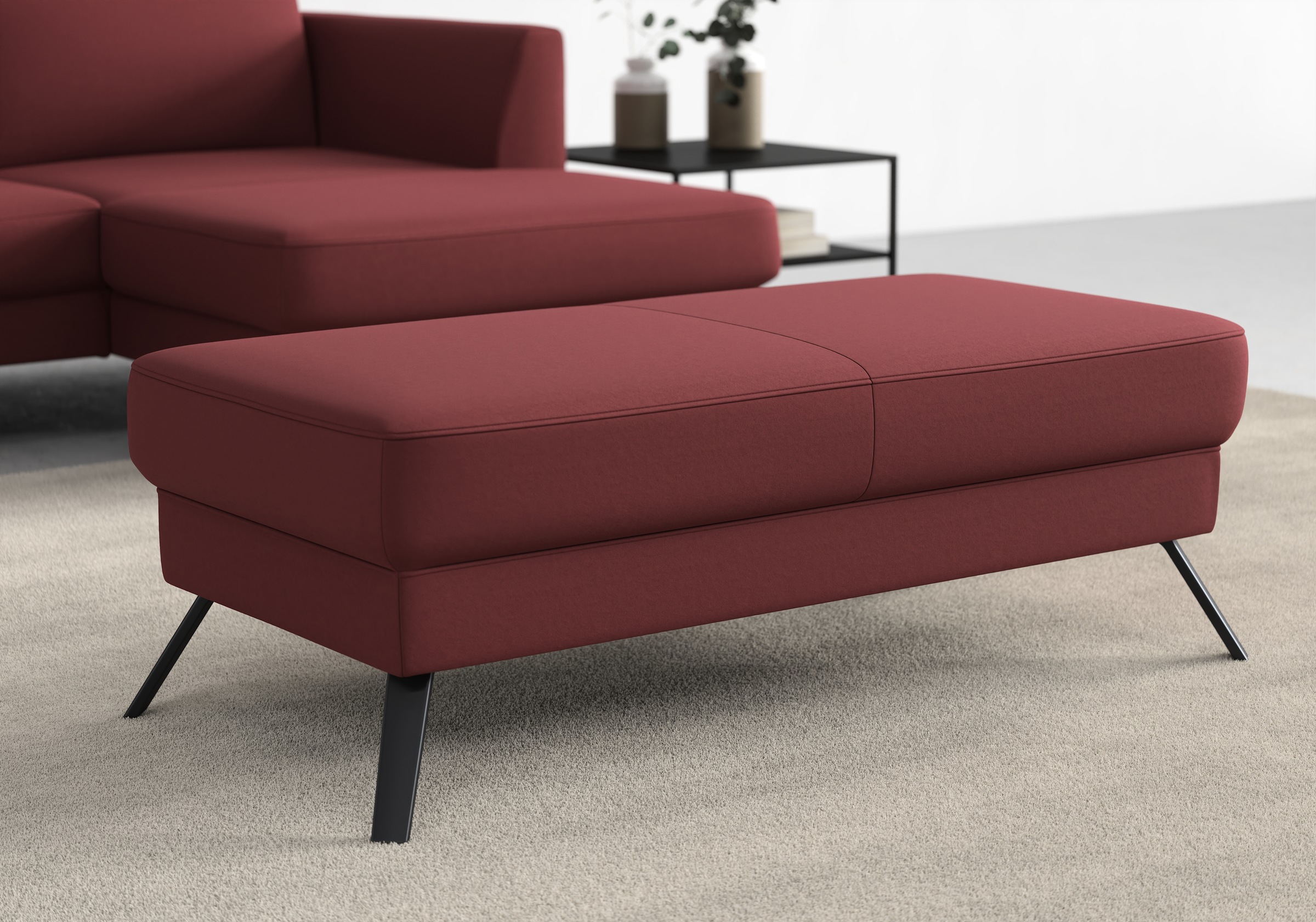 Hockerbank SIT & MORE "Lindholm", rot (bordeaux), B:135cm H:48cm T:65cm, Hocker